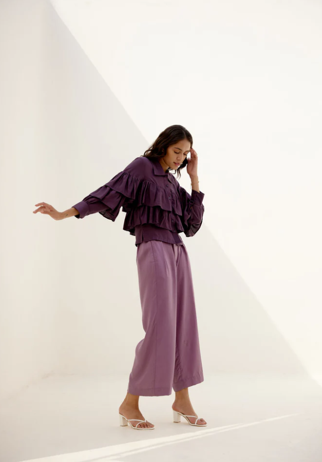 Lavender Ruffles Top side