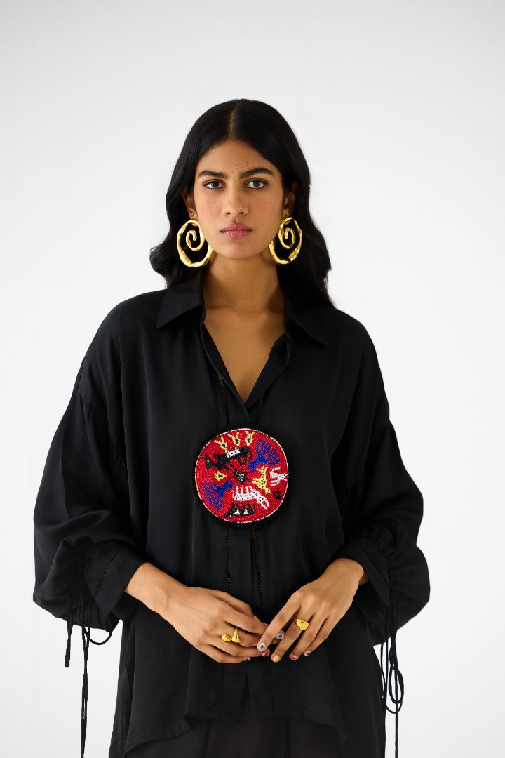  Linen Shirt and Shorts Set - Black