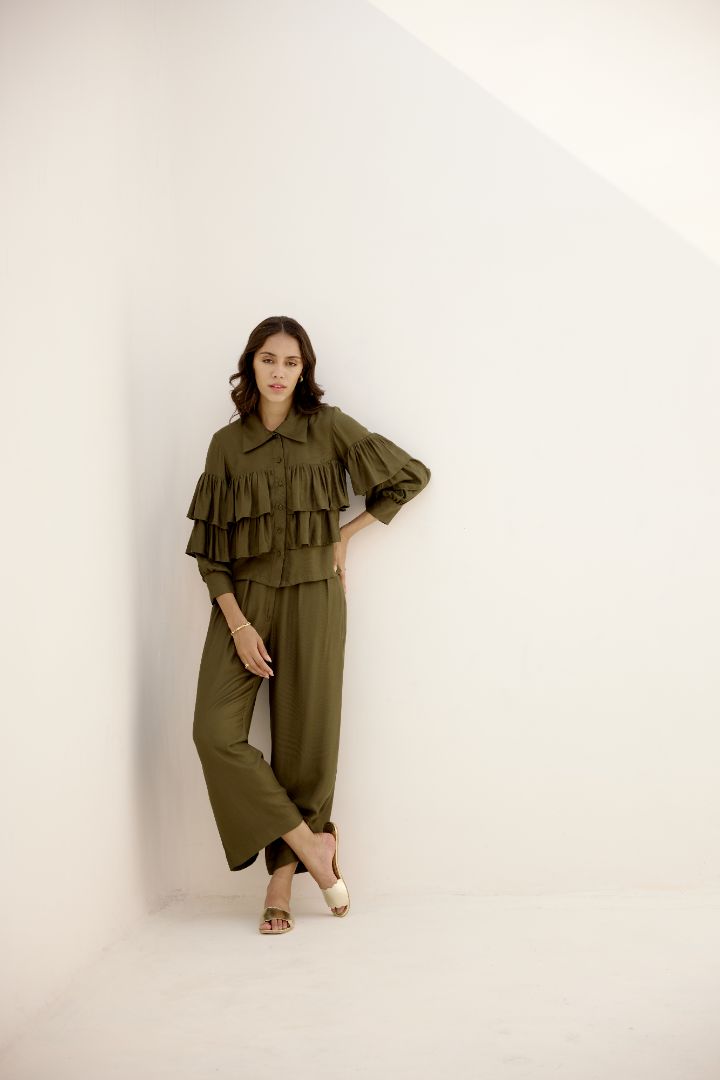 Olive Green Ruffles Top