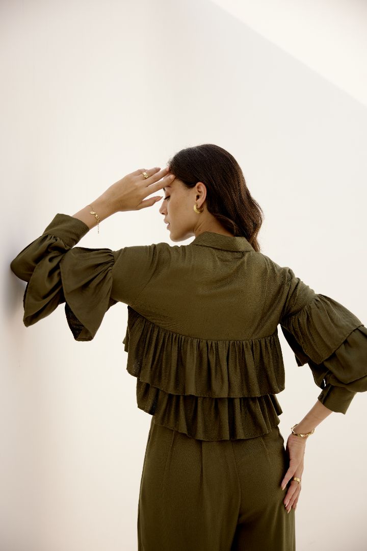 Olive Green Ruffles Top back