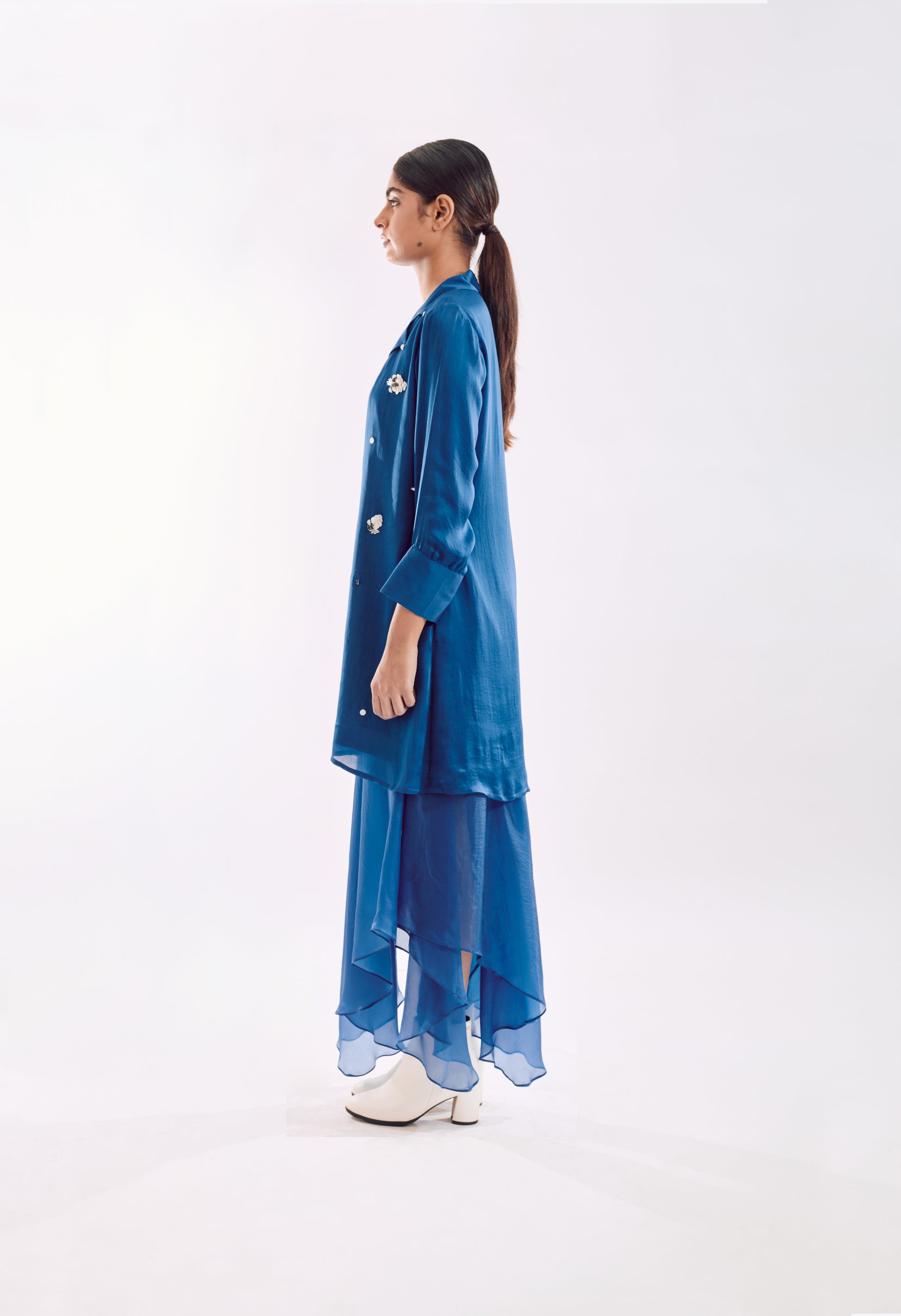 Organza Jacket Dress Set - Blue LS