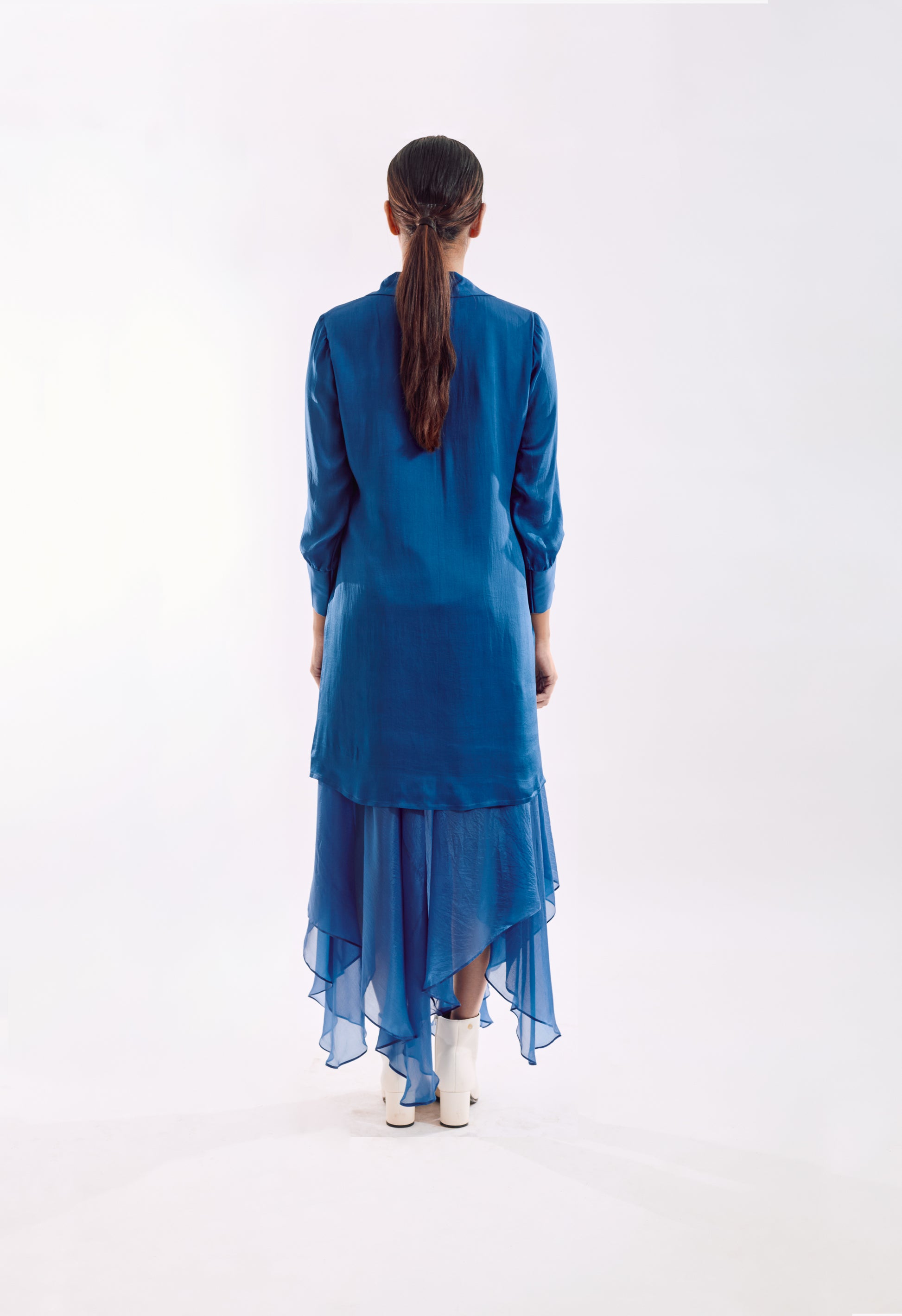 Organza Jacket Dress Set - Blue back
