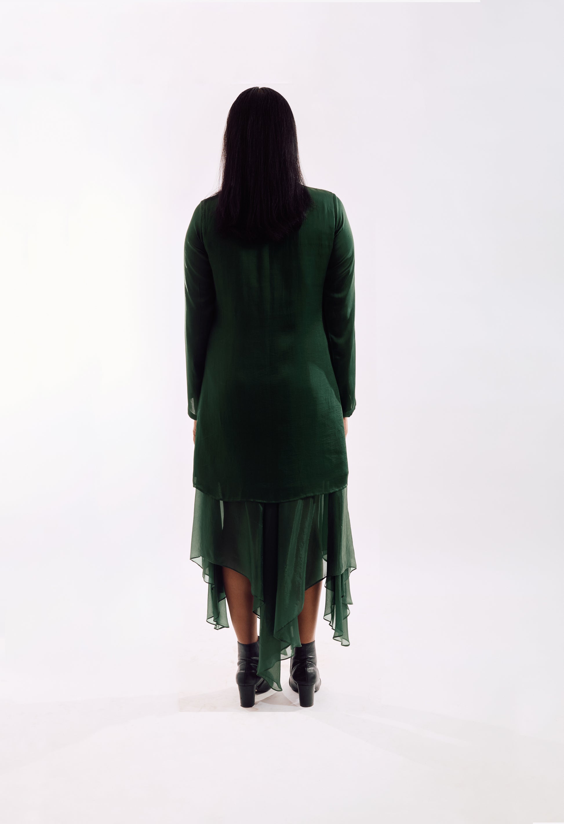 Organza Jacket Dress Set - Green back