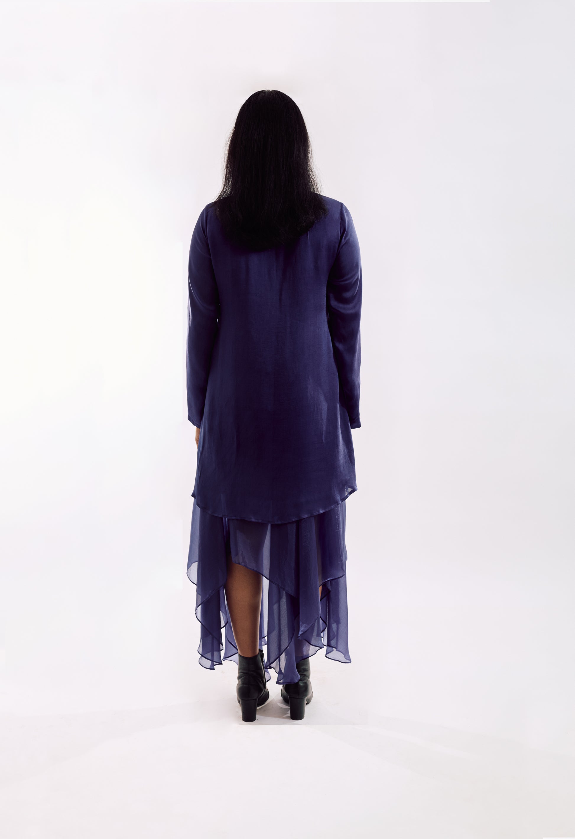 Organza Jacket Dress Set - Indigo BACK