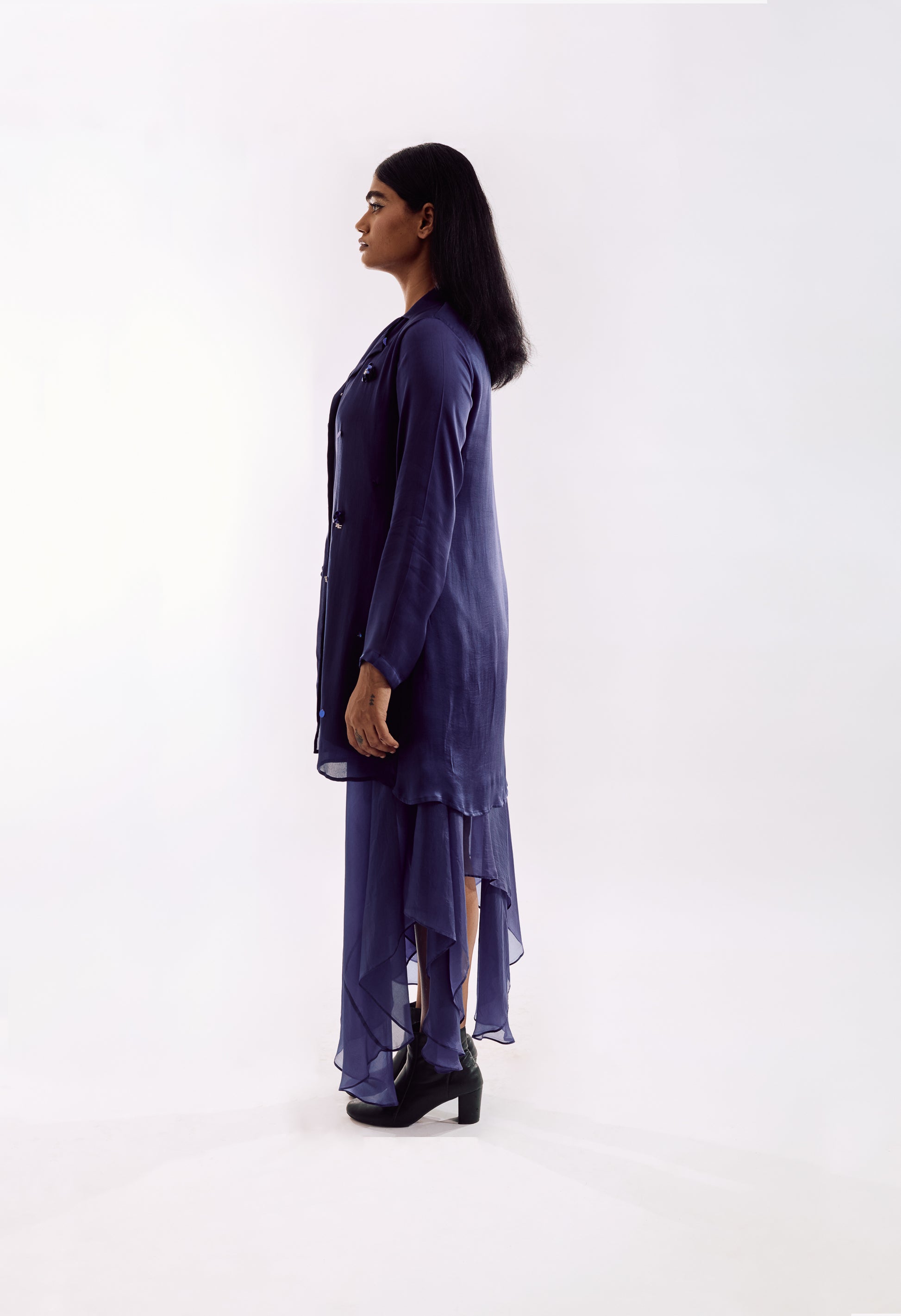Organza Jacket Dress Set - Indigo LS