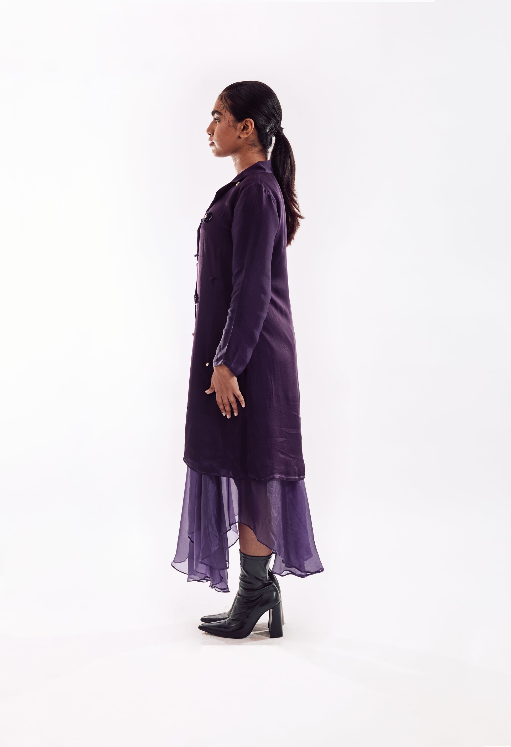 Organza Jacket Dress Set - Purple LS
