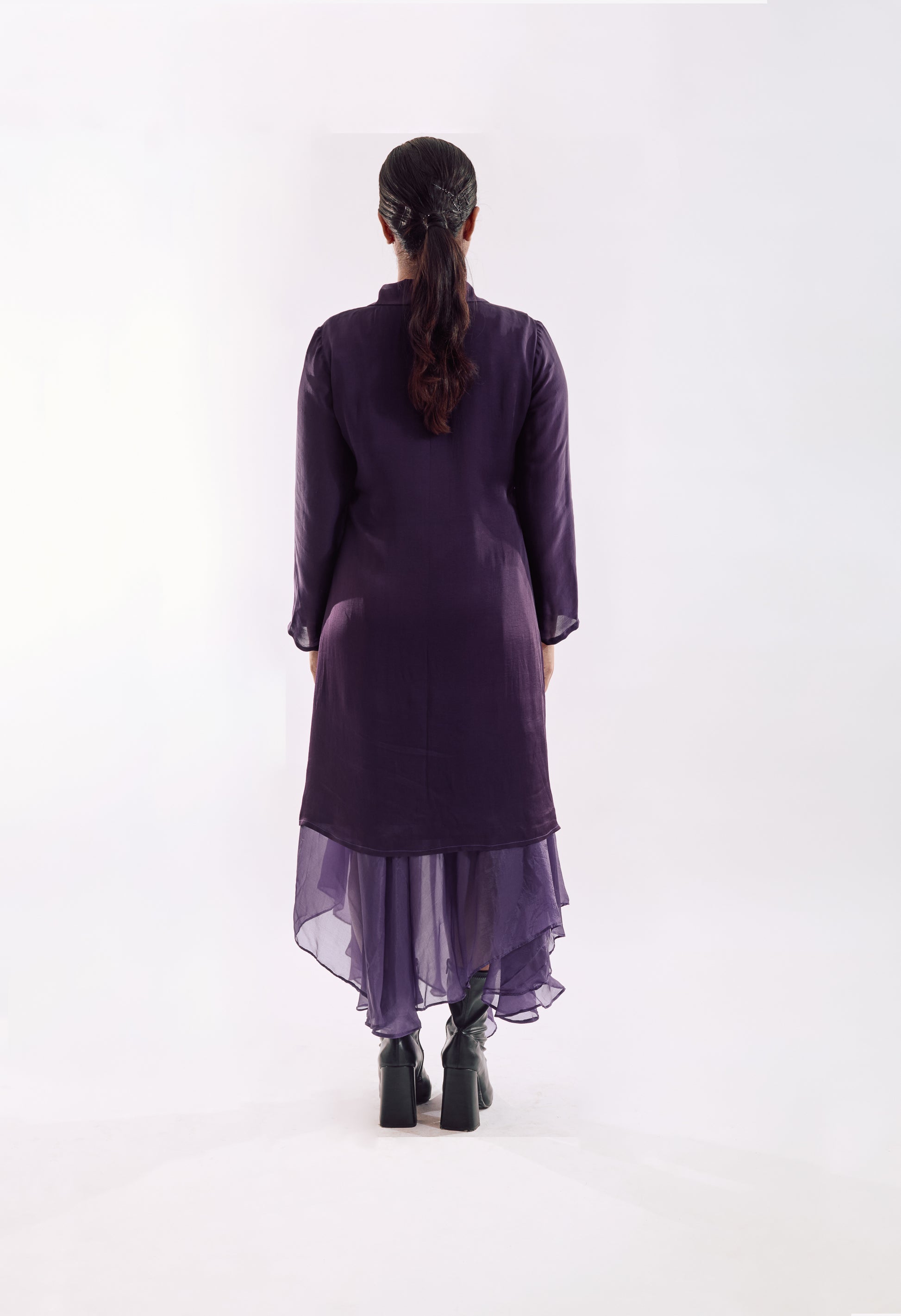 Organza Jacket Dress Set - Purple back
