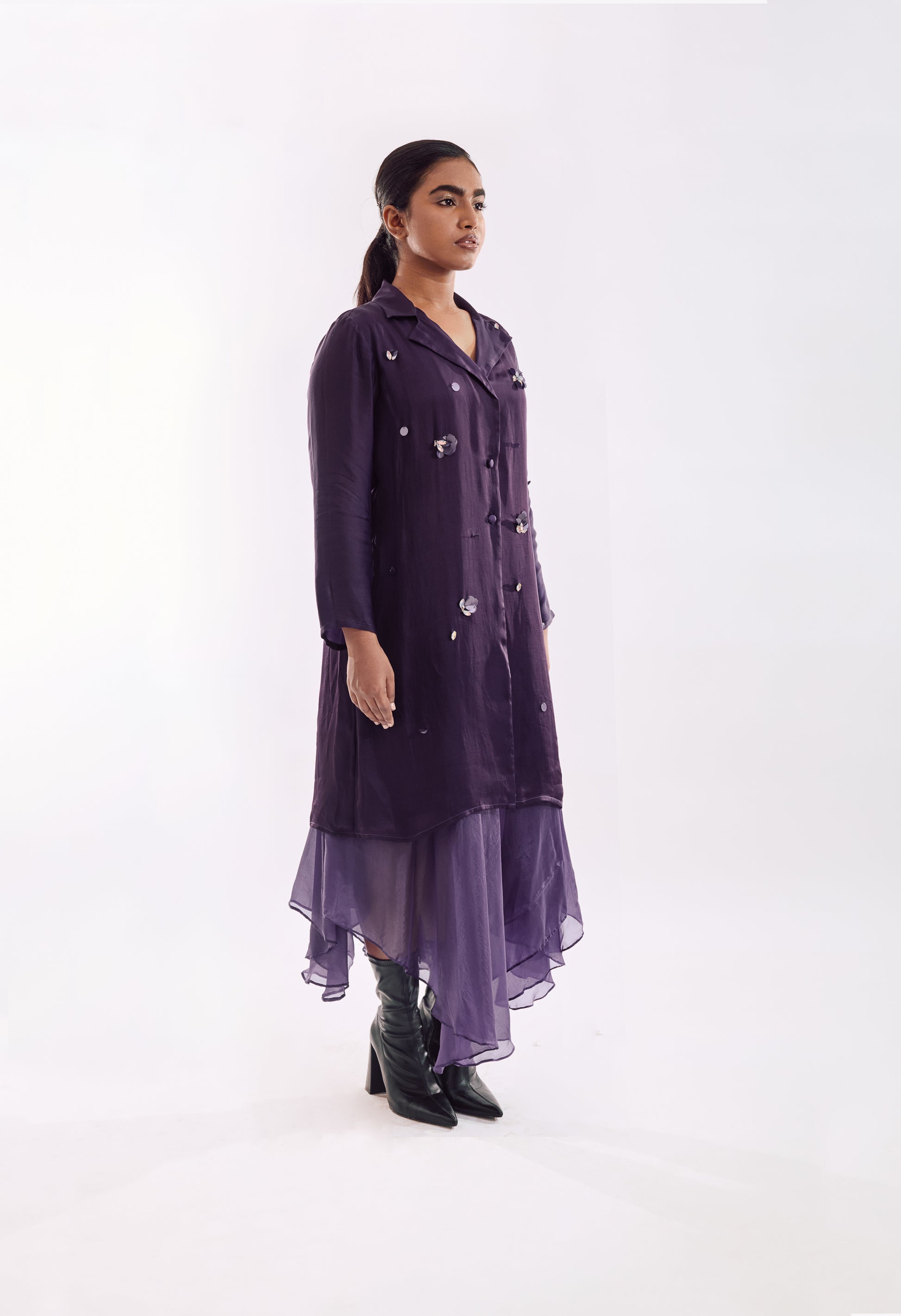 Organza Jacket Dress Set - Purple side