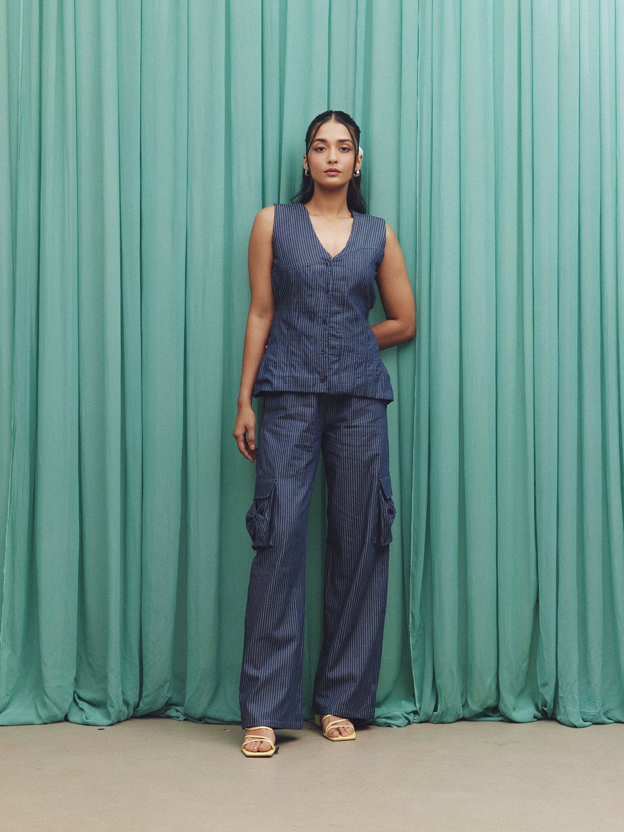 denim cotton co-ord set | navy | summer 