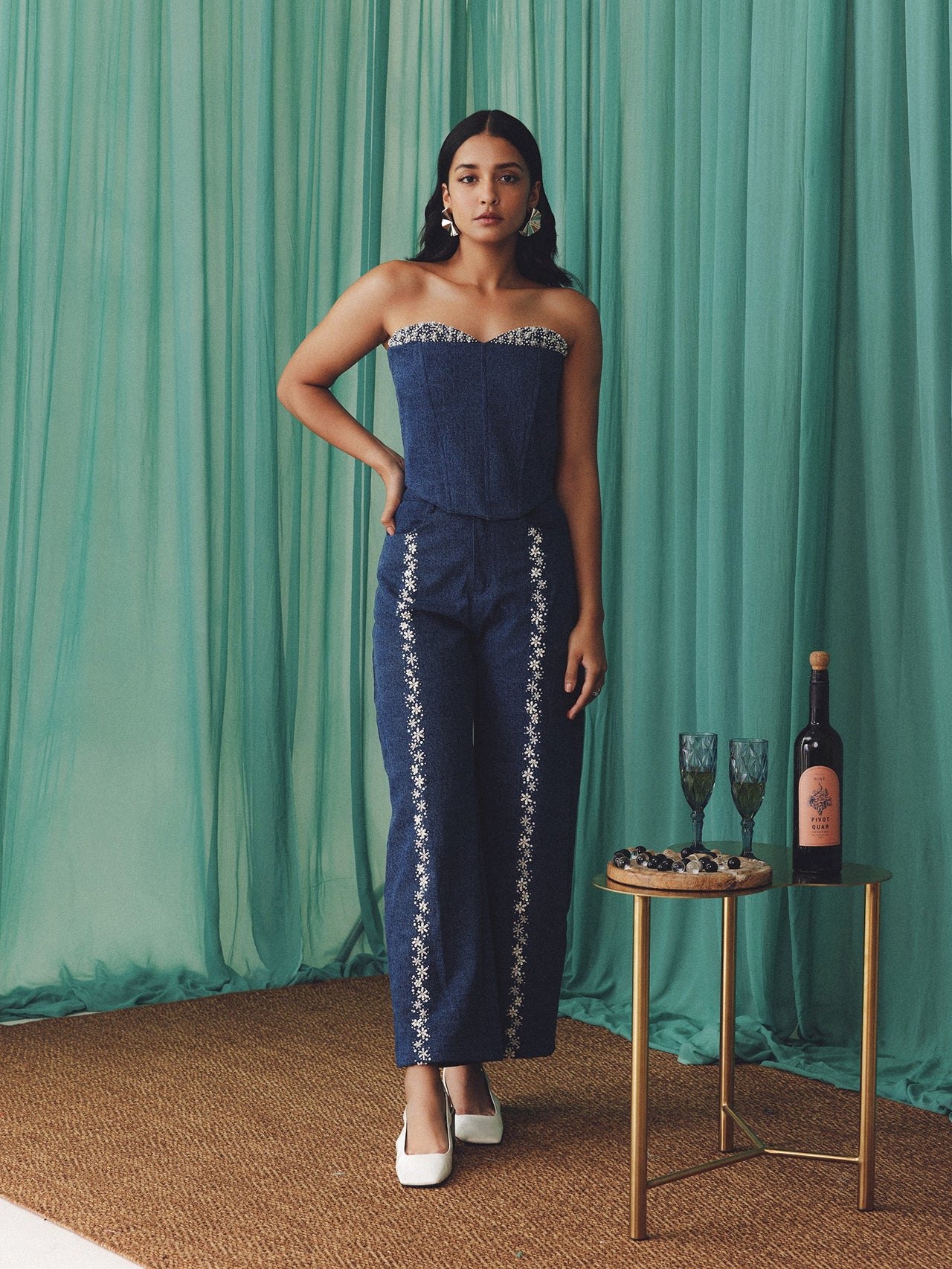denim blue corset | denim pants
