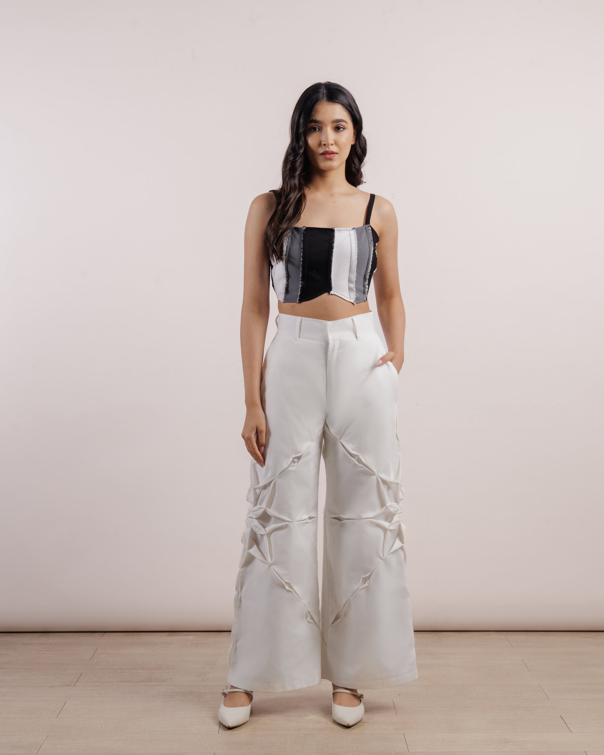 Striped Denim Top - Black | Corset | Panel