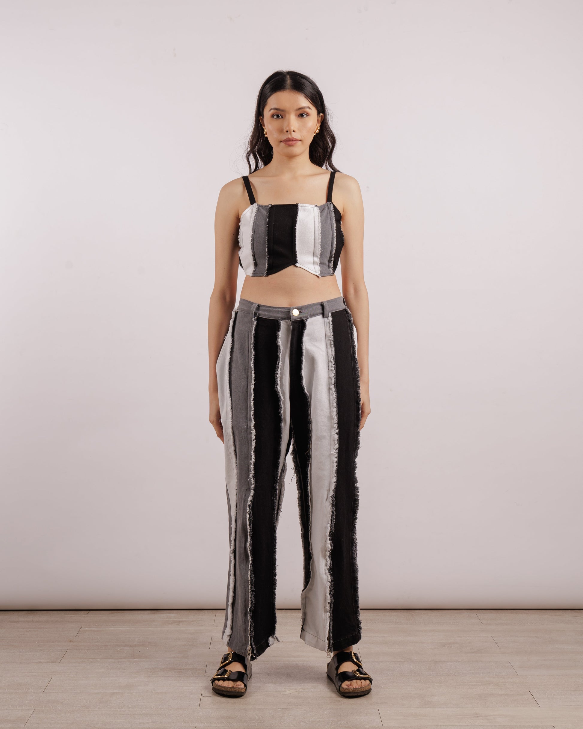 Striped Denim Top - Black | Corset | Panel