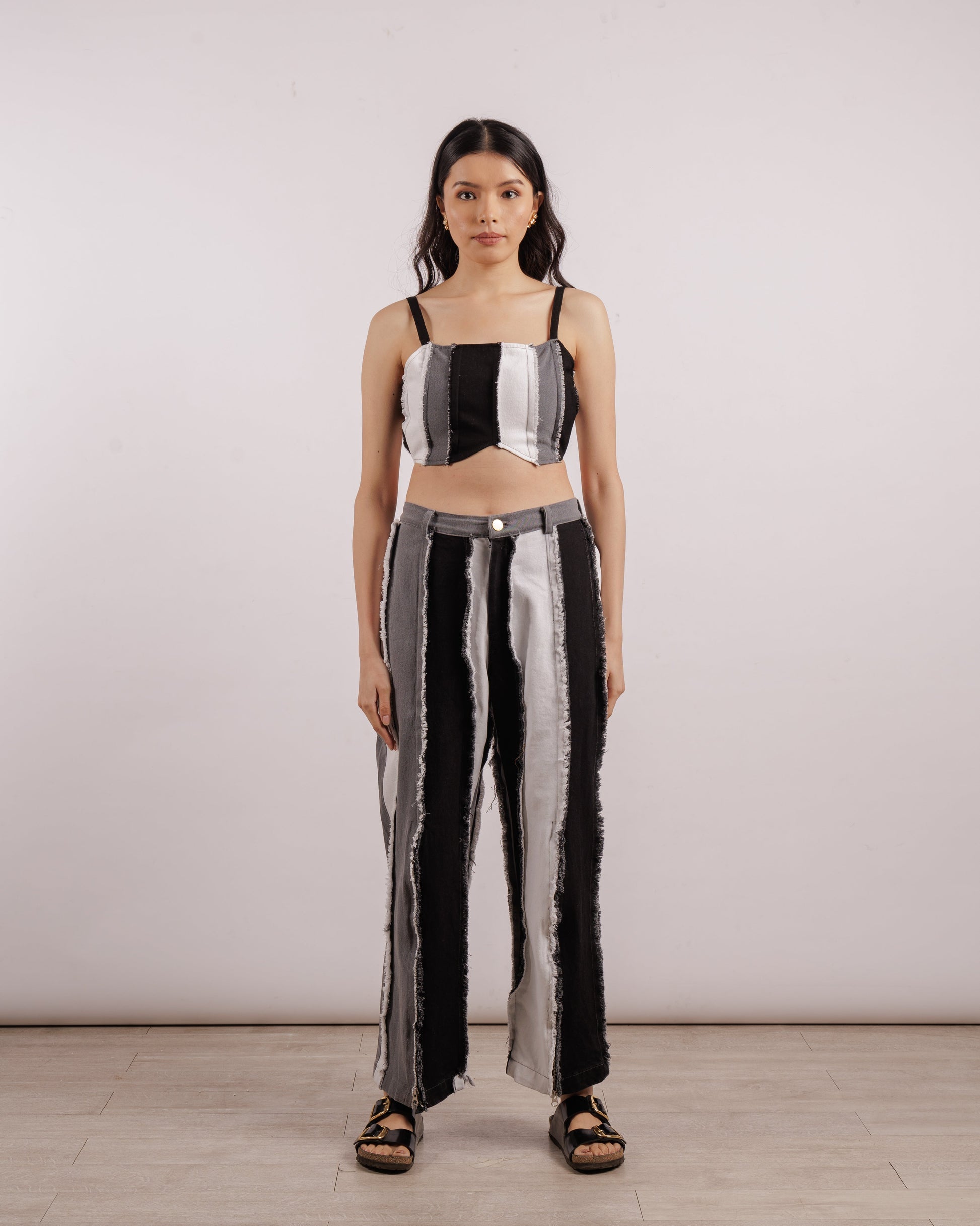 Striped Denim Pants - Black | Panels