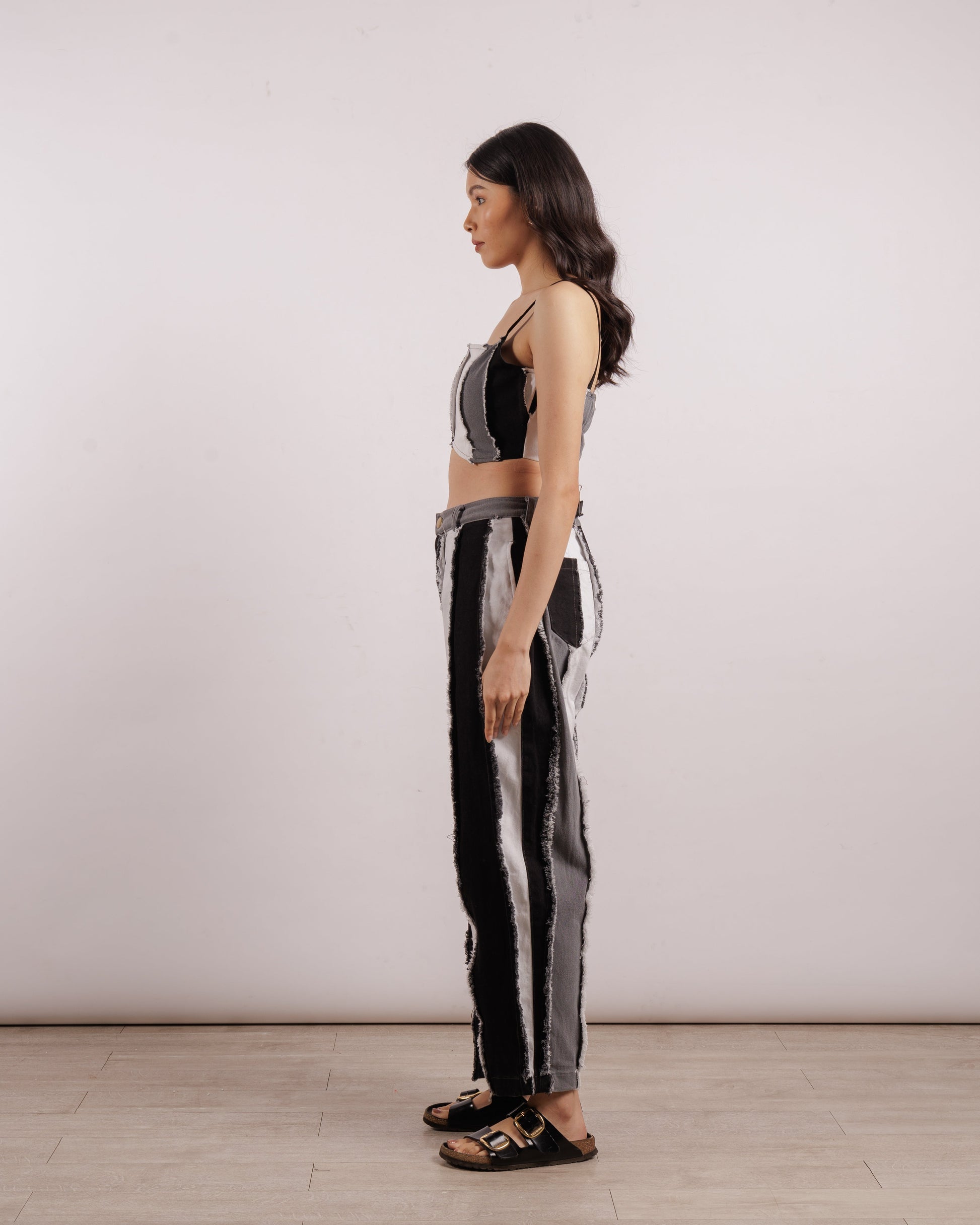 Striped Denim Top - Black | Corset | Panel