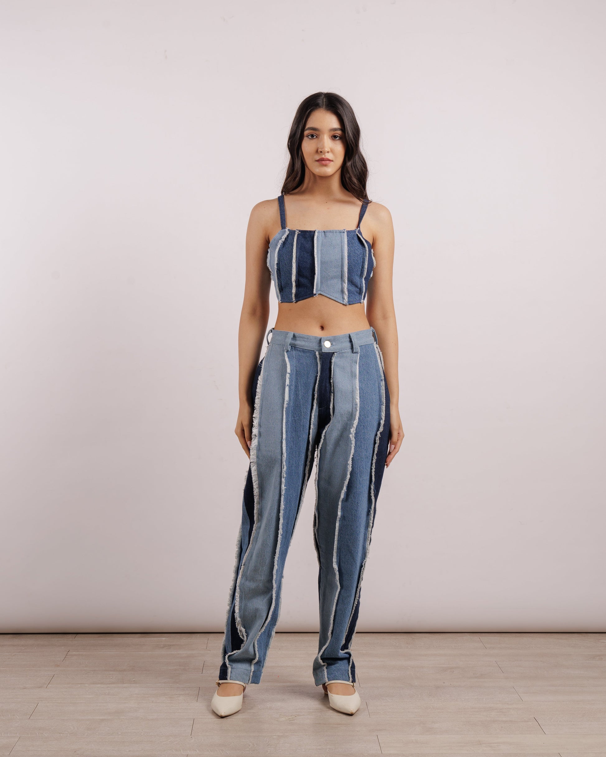 Striped Denim Top - Blue | Corset | Panel