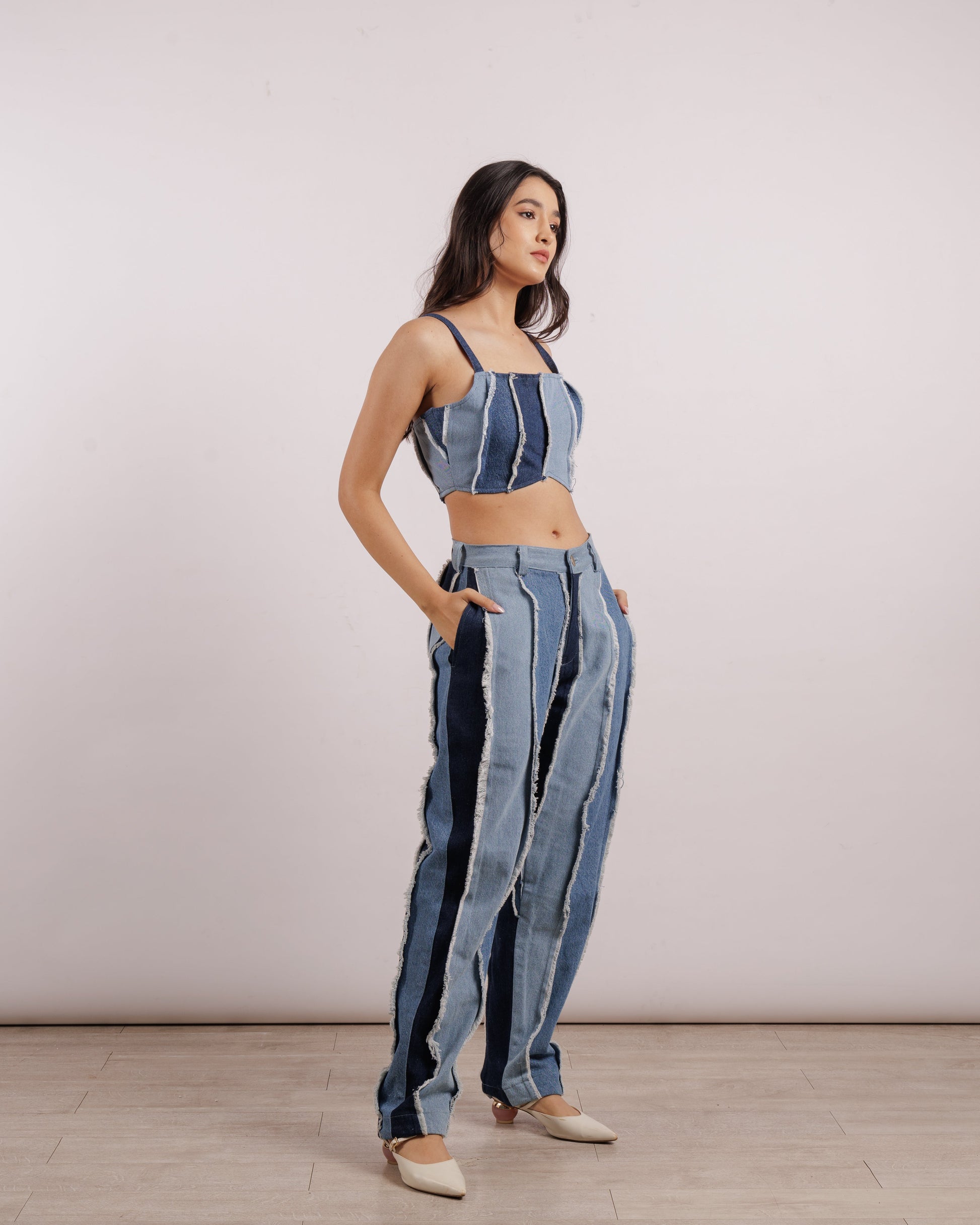 Striped Denim Top - Blue | Corset | Panel