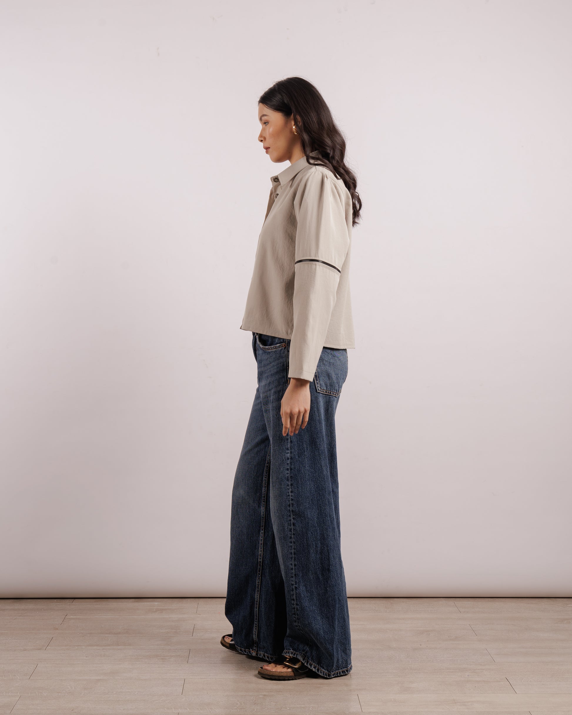 Grey Snap On Sleeves Shirt - Convertible
