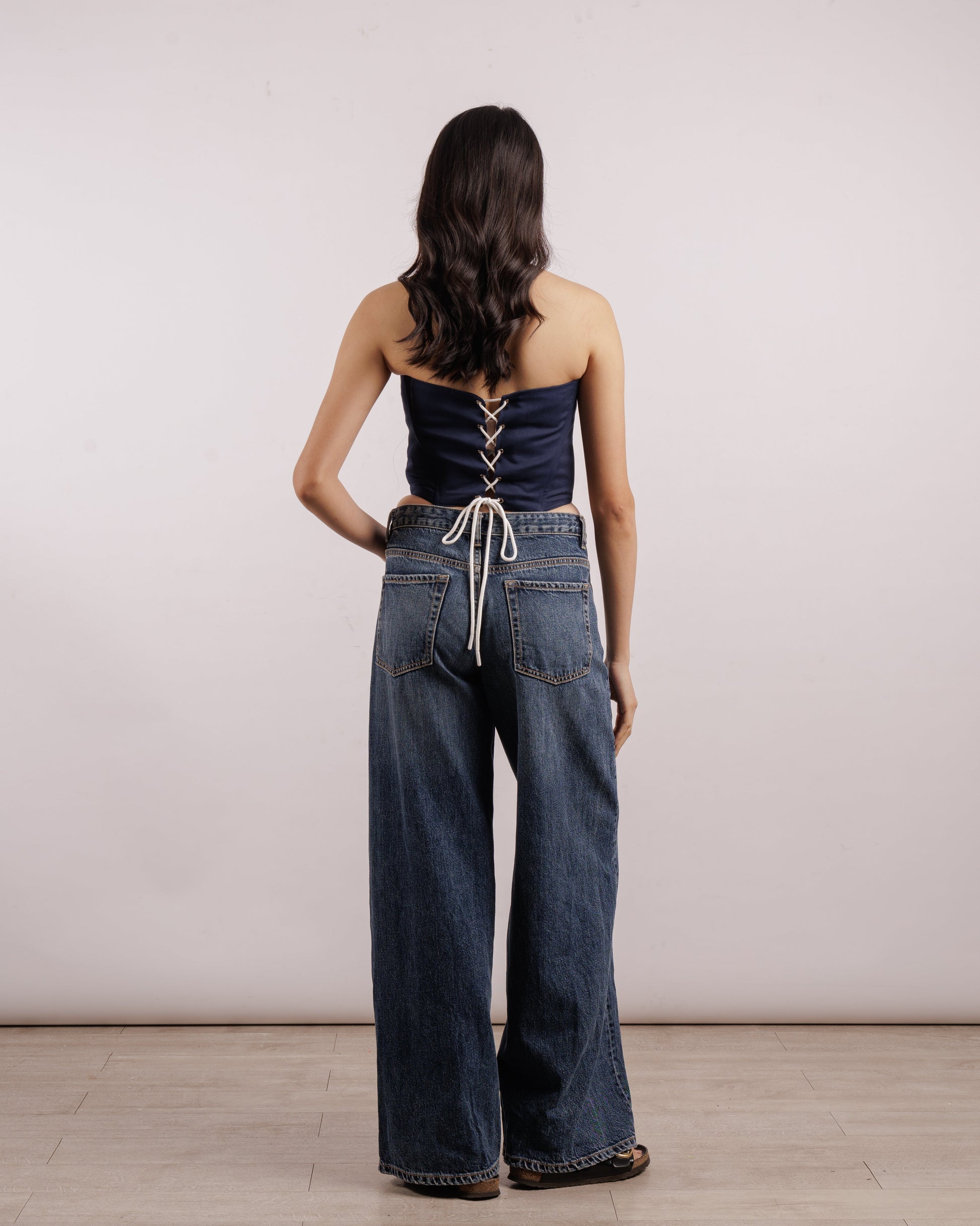 navy blue embroidered corset