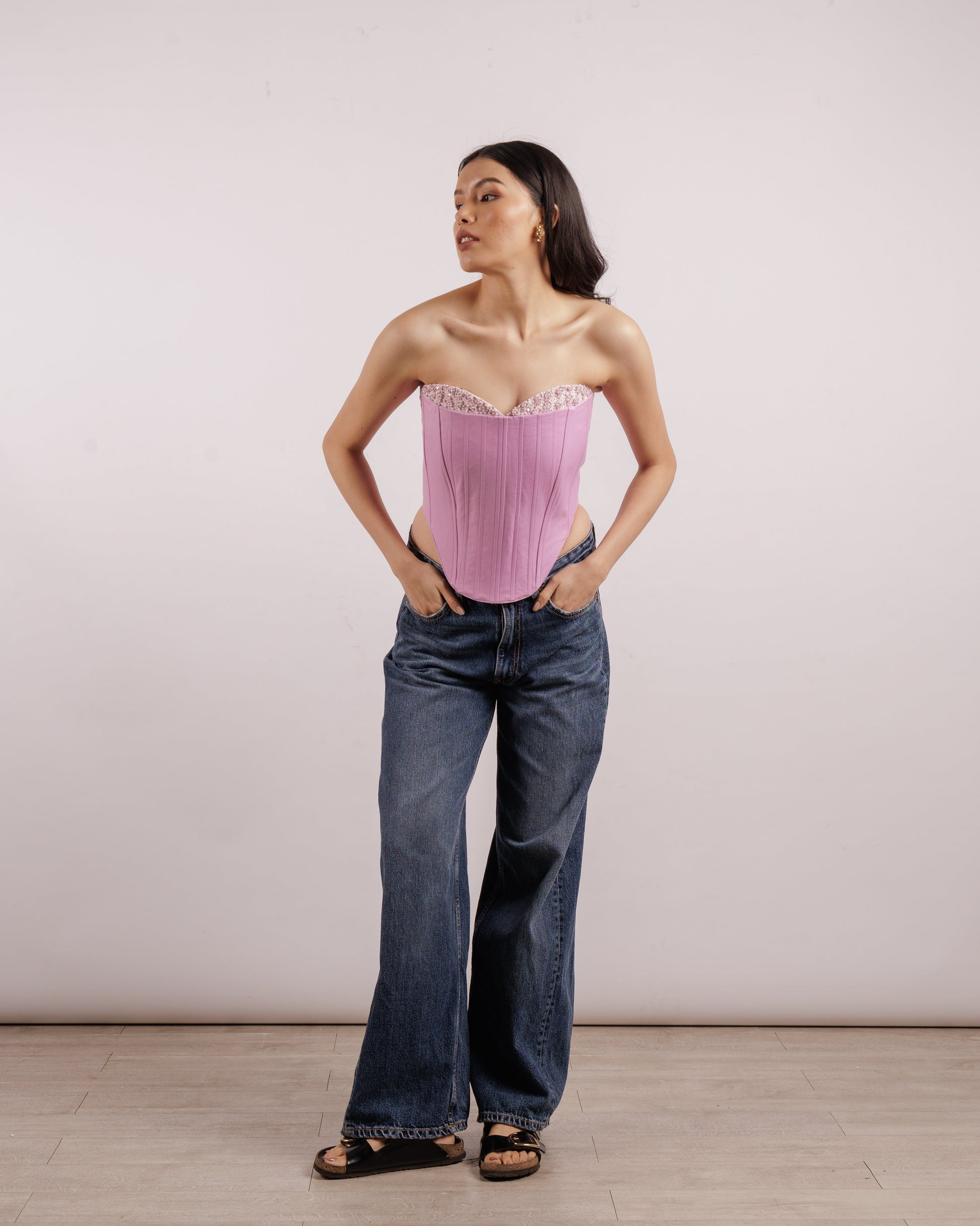 pink embroidered corset