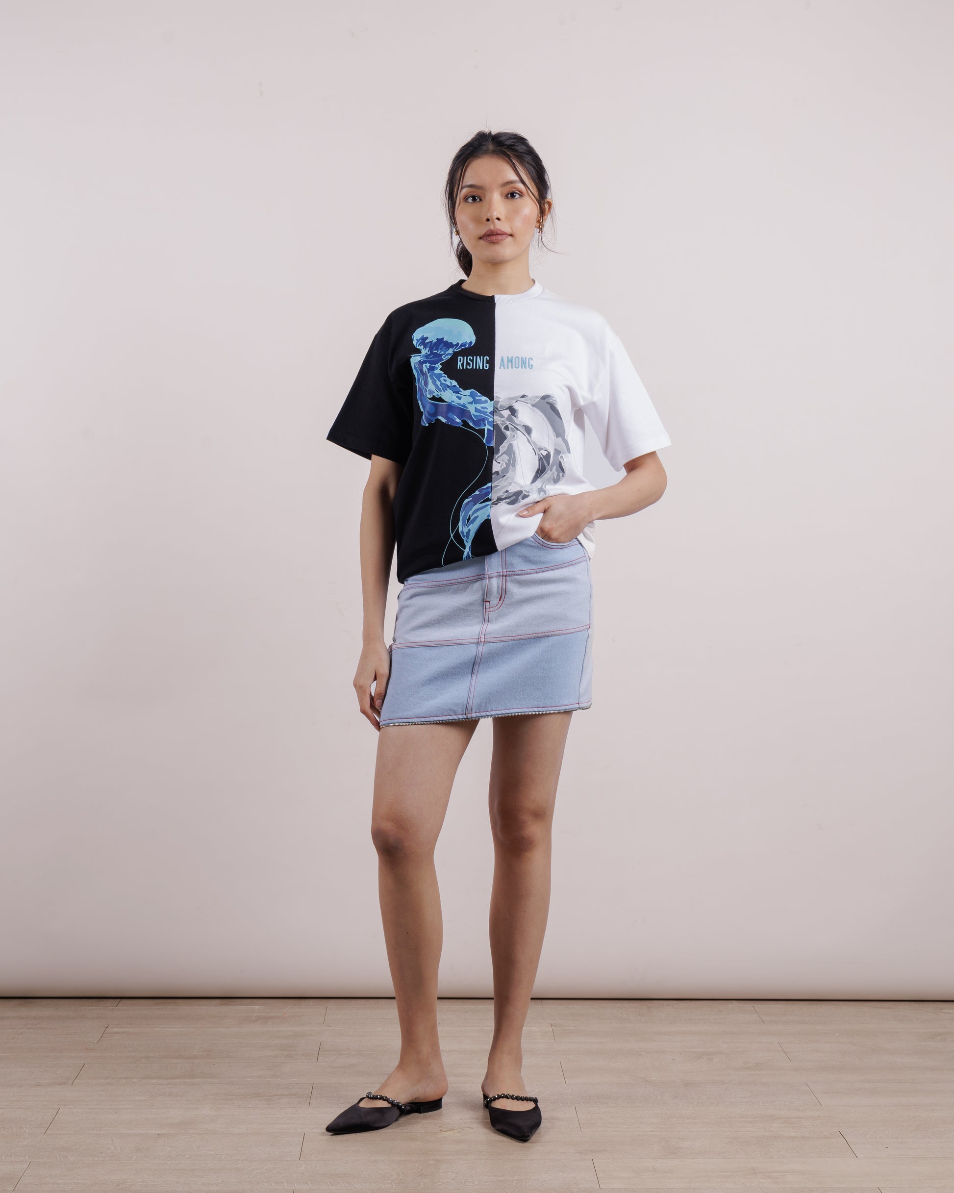 maxi two-tone denim skirt \ Blue