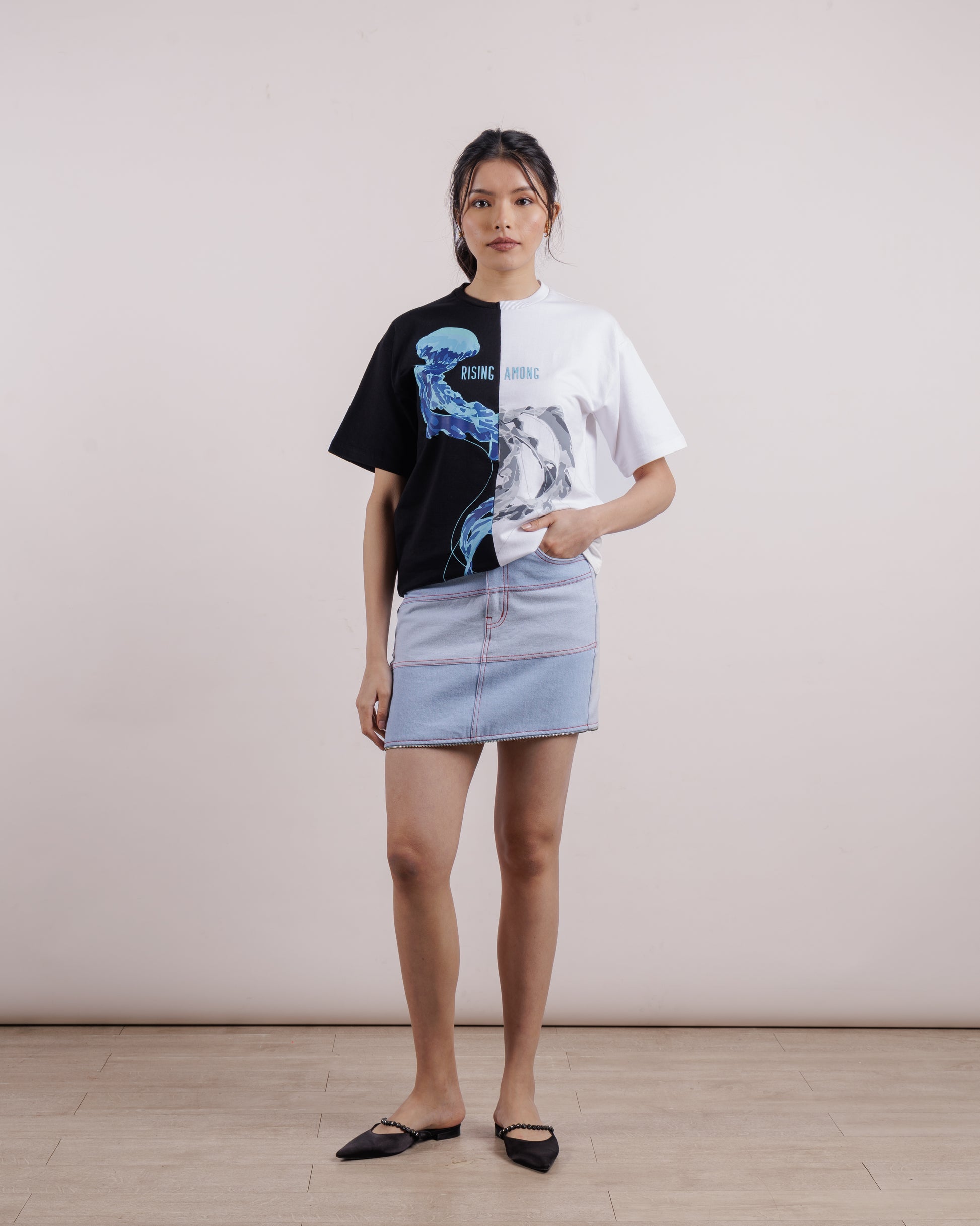 maxi two-tone denim skirt \ Blue