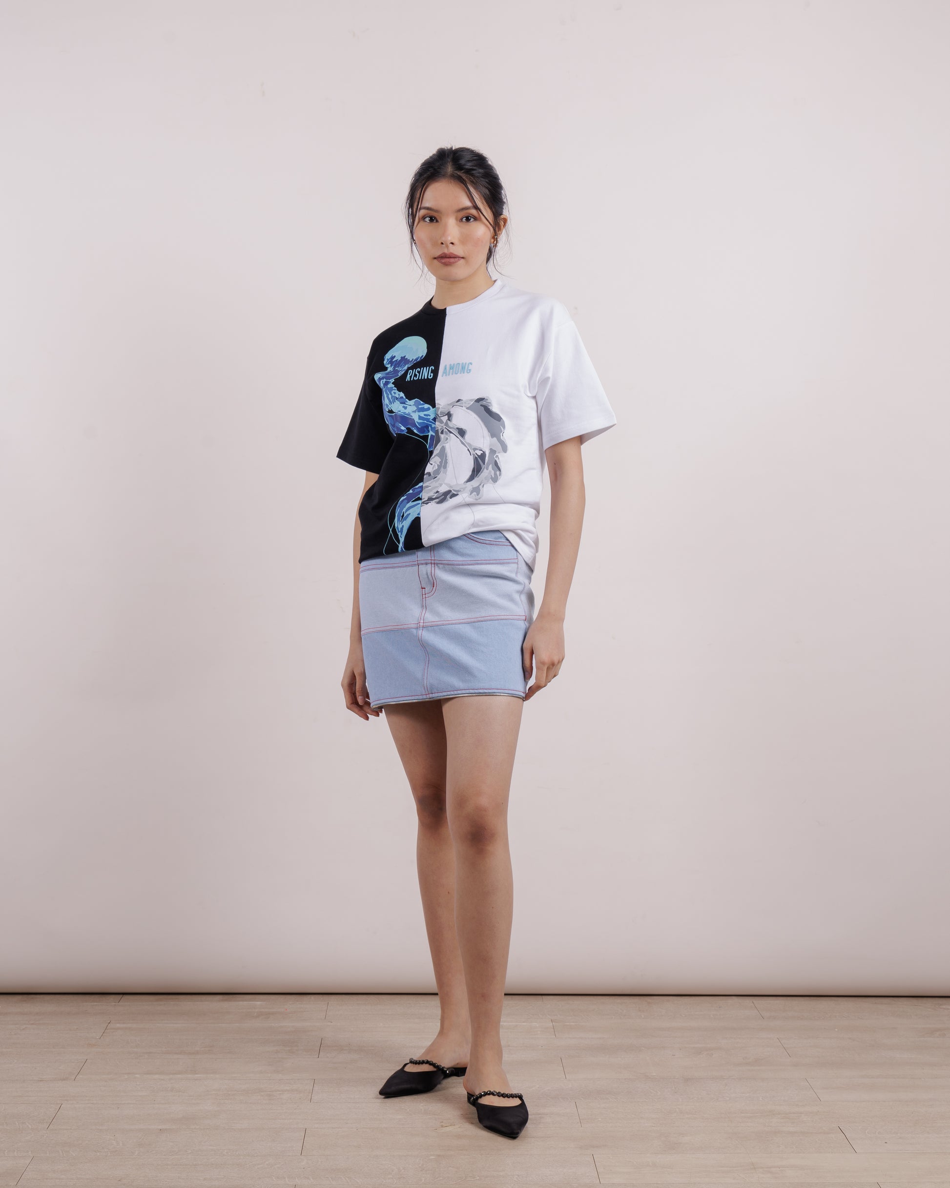 maxi two-tone denim skirt \ Blue