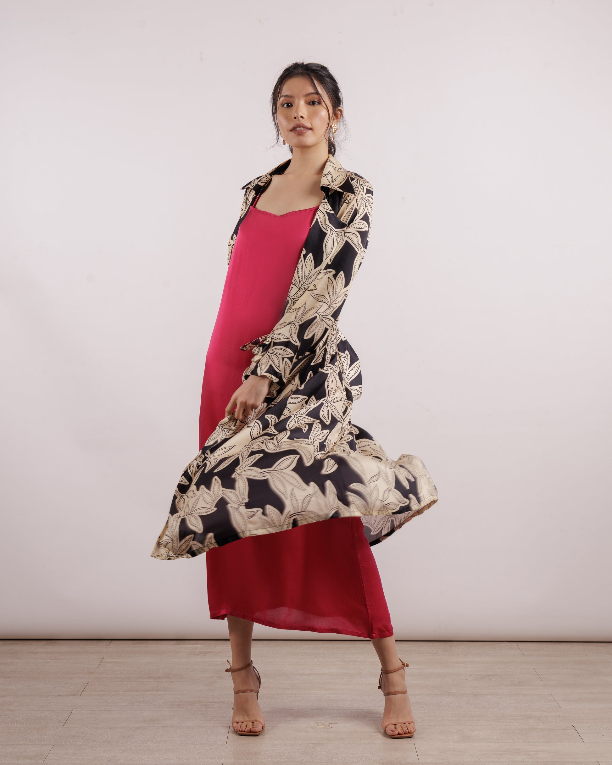 Hazel Trench With Pink Contrast Dress | Silk