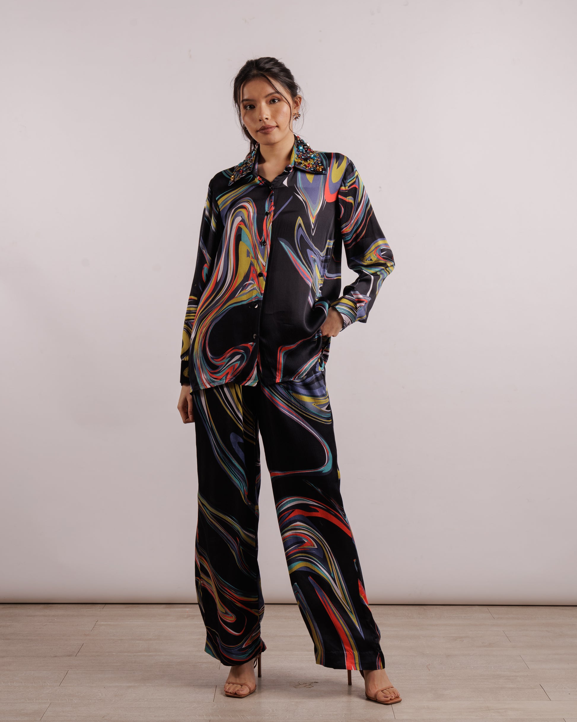 Black Galaxy Shirt and Trousers Set
