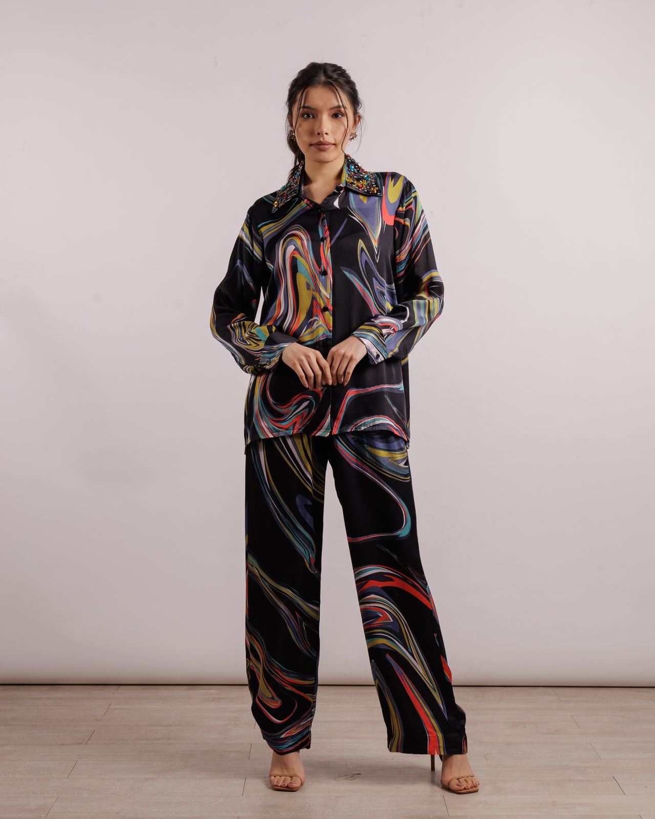 Black Galaxy Shirt and Trousers Set
