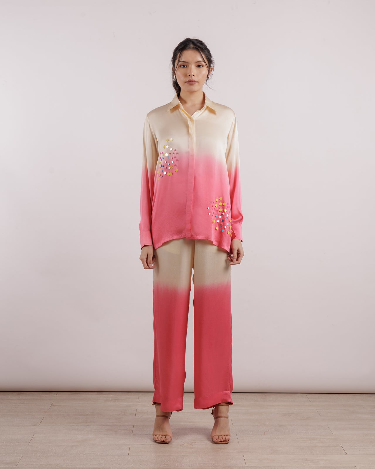 Berry Leheriya Shirt and Trousers Set | Ombre | Silk