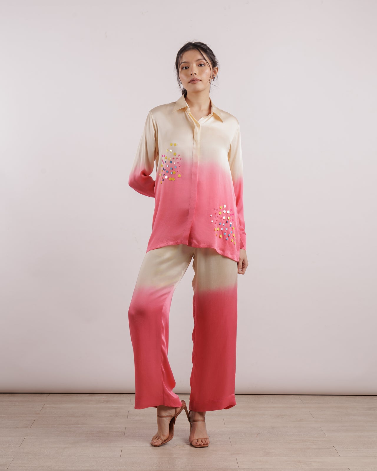 Berry Leheriya Shirt and Trousers Set | Ombre | Silk