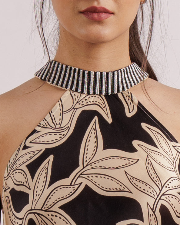 Hazel Halter Dress | Printed | Silk | Black | Maxi Dresses