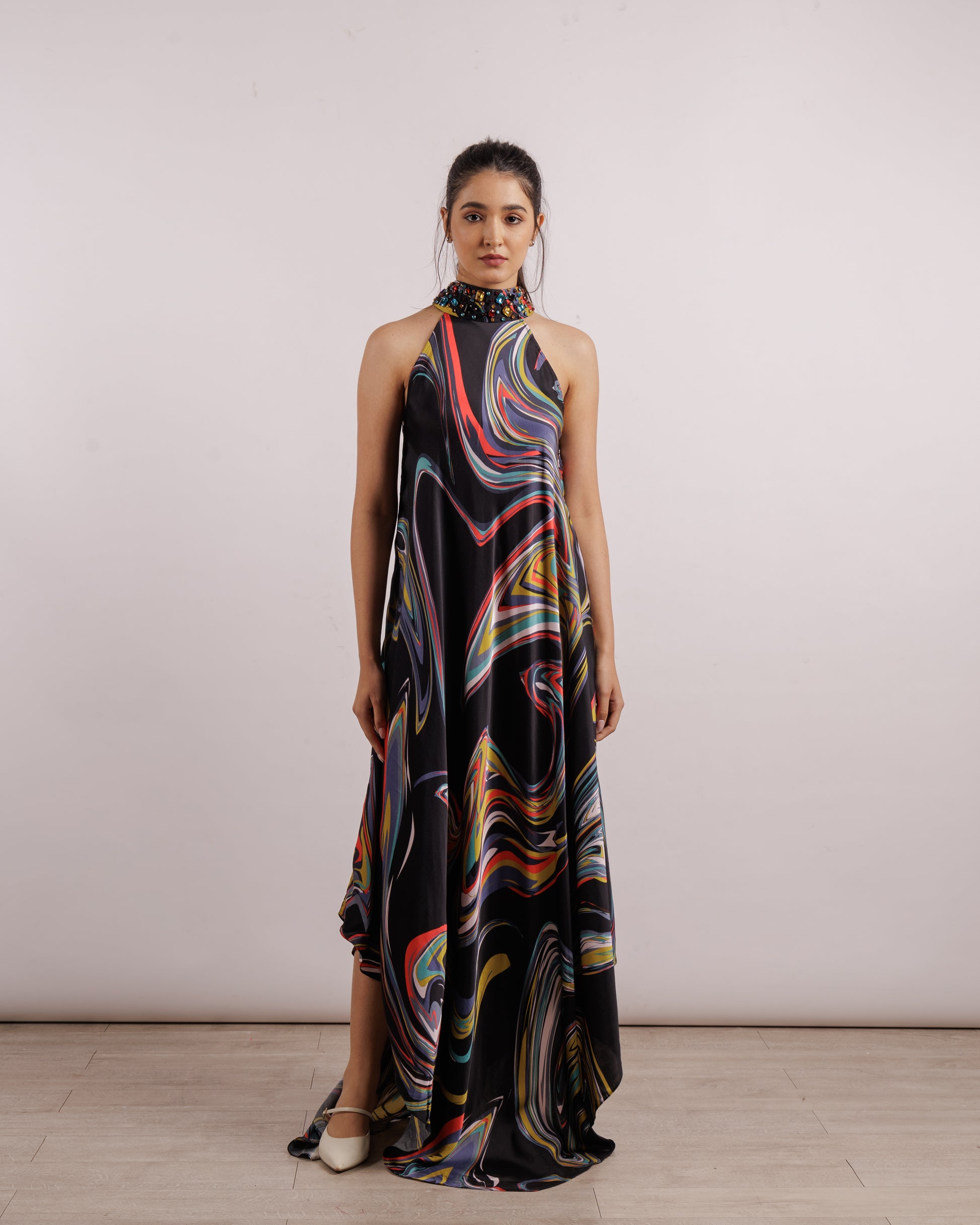 Galaxy Halter Dress | Printed | Silk | Multi | Maxi Dresses