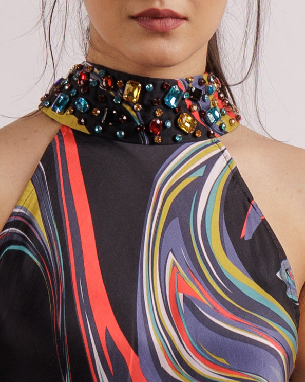 Galaxy Halter Dress | Printed | Silk | Multi | Maxi Dresses