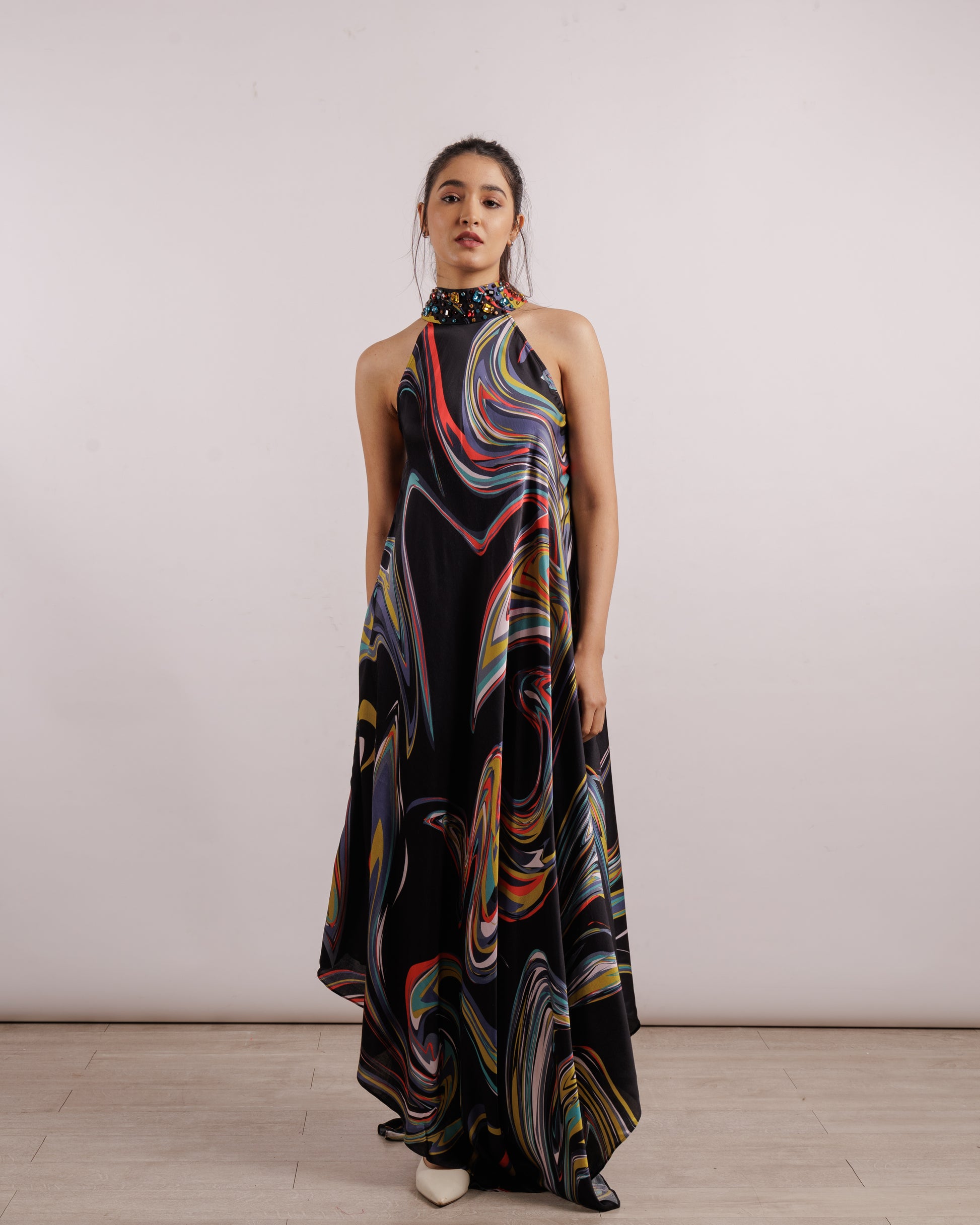 Galaxy Halter Dress | Printed | Silk | Multi | Maxi Dresses
