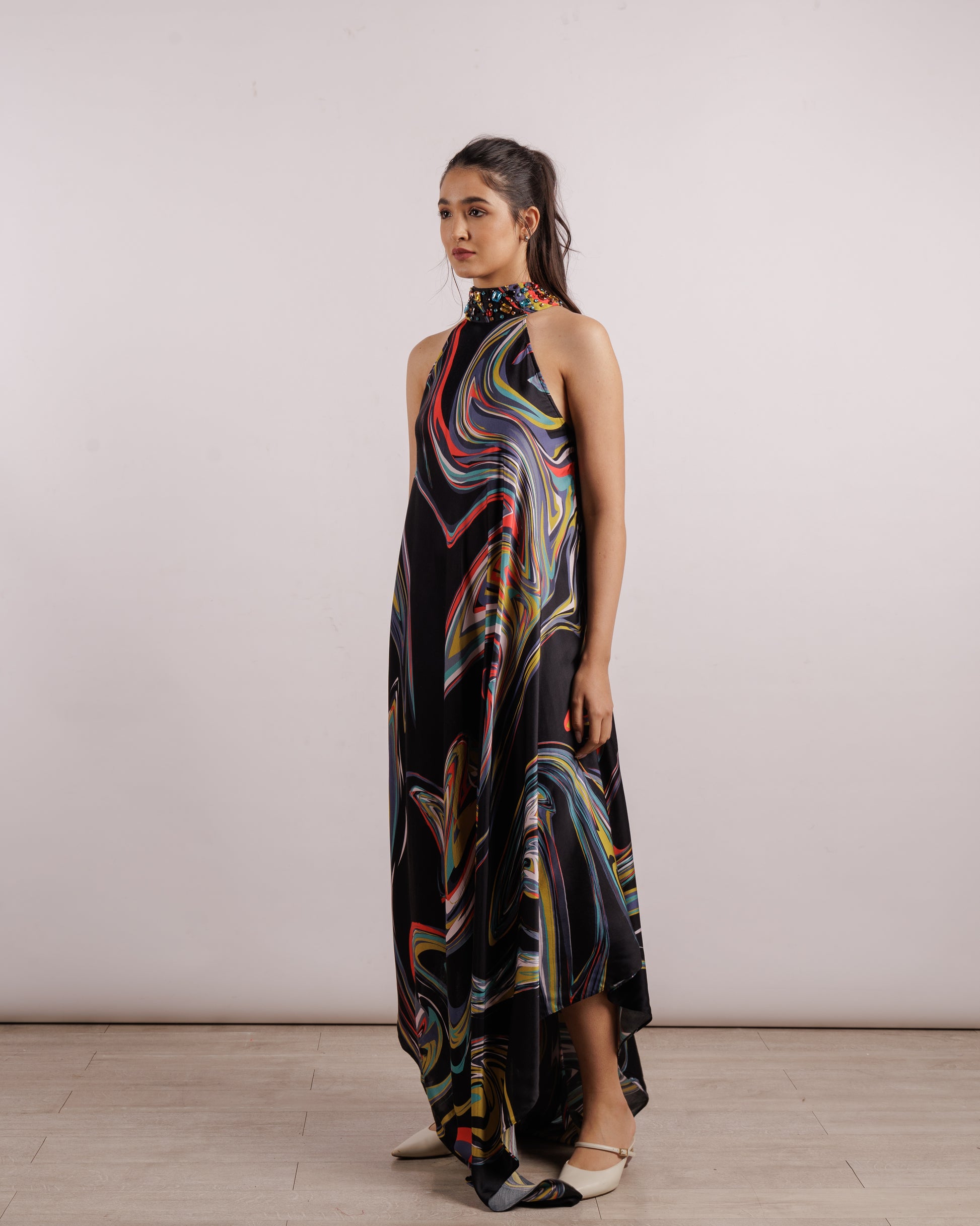 Galaxy Halter Dress | Printed | Silk | Multi | Maxi Dresses