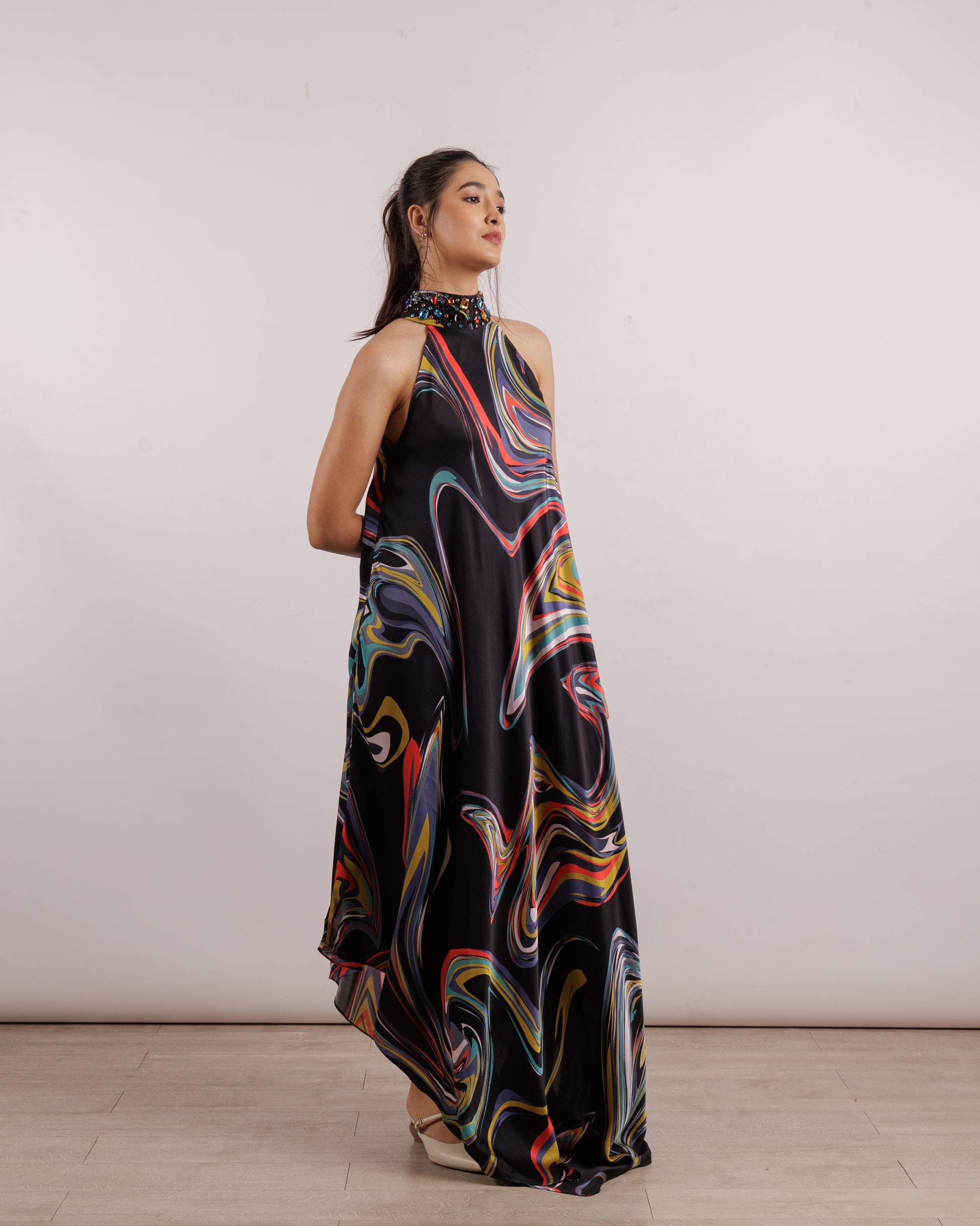 Galaxy Halter Dress | Printed | Silk | Multi | Maxi Dresses