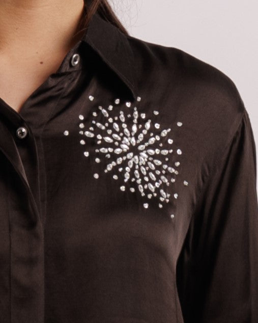 Black Brunia Shirt and Trousers Set | Swarovski | Silk