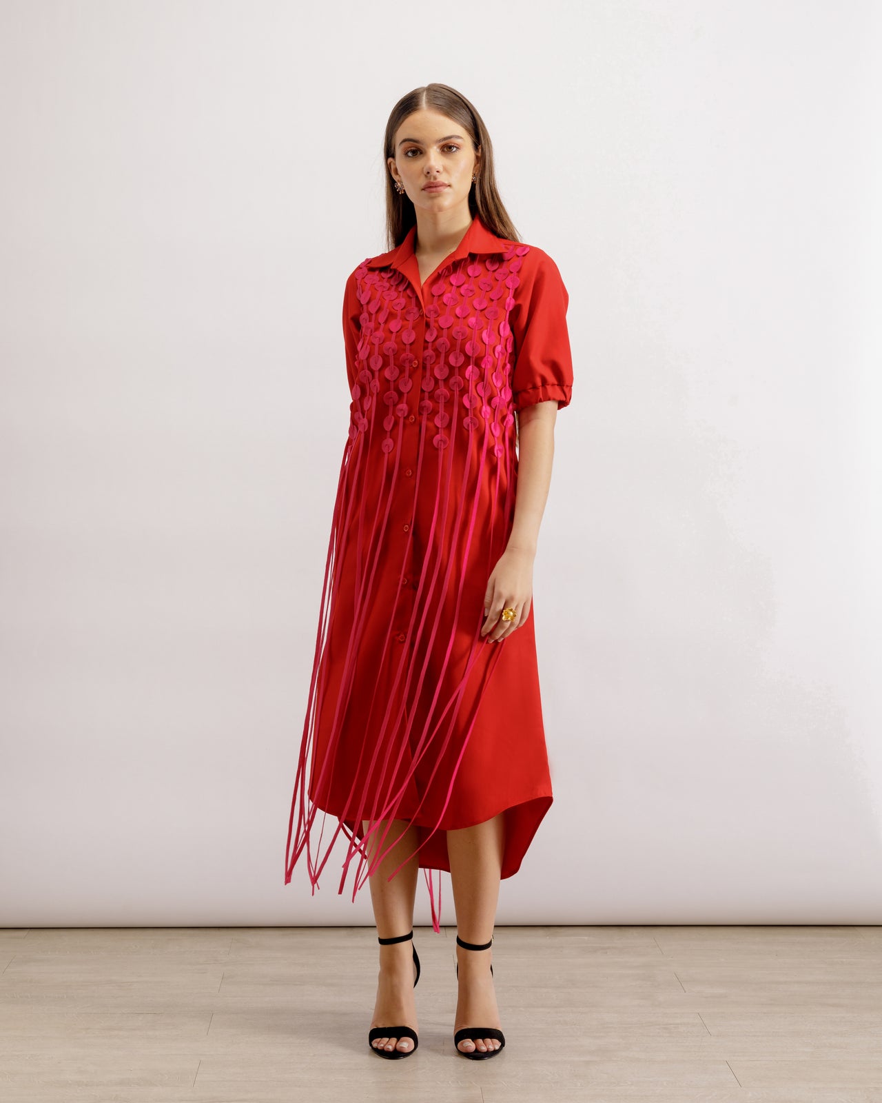 Red Fringe Shirt Dress | Iris Fringe Shirt Dress - Red | PAIVE