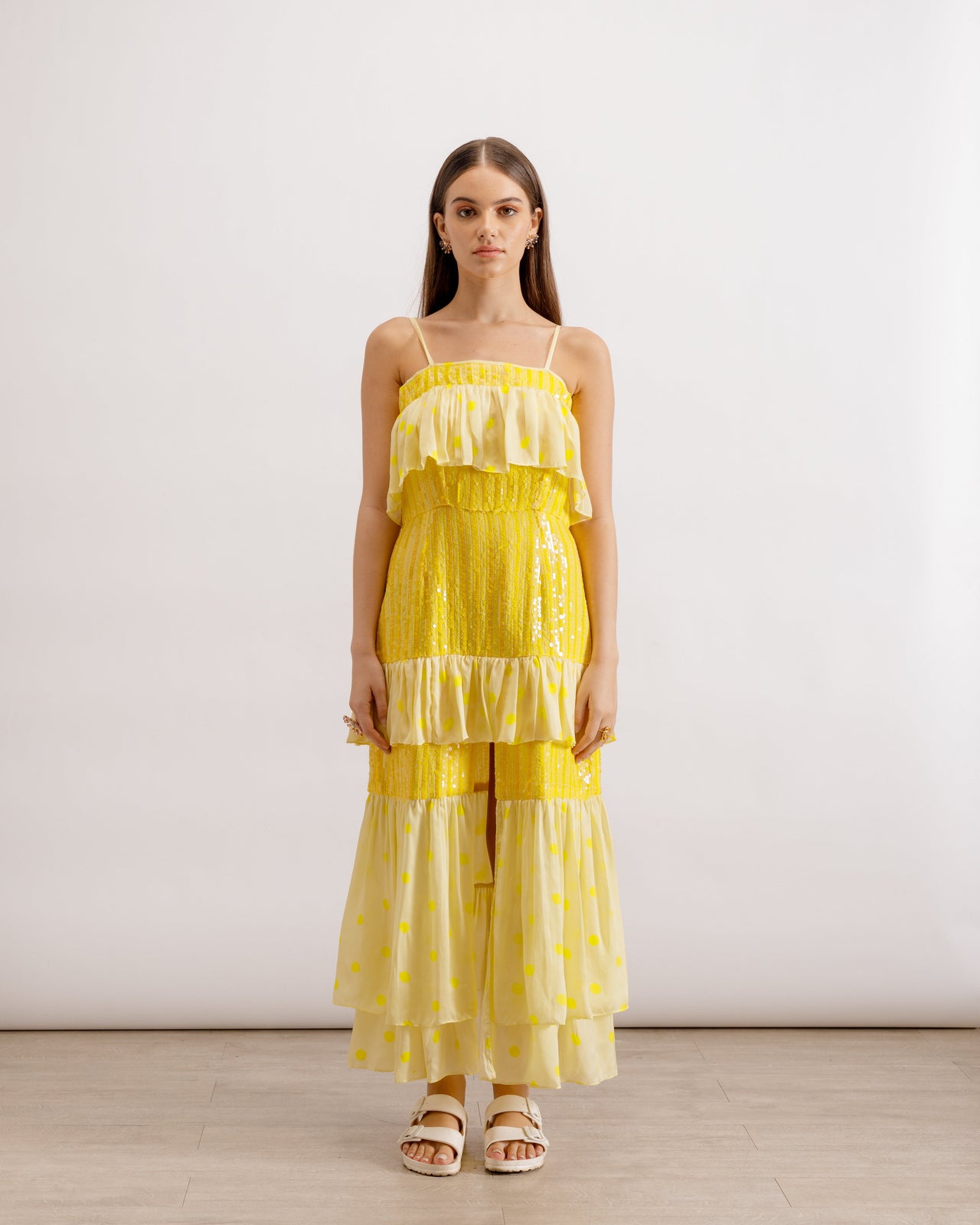 Sequin Midi Dress | Layna Lemon sequined midi dress | PAIVE