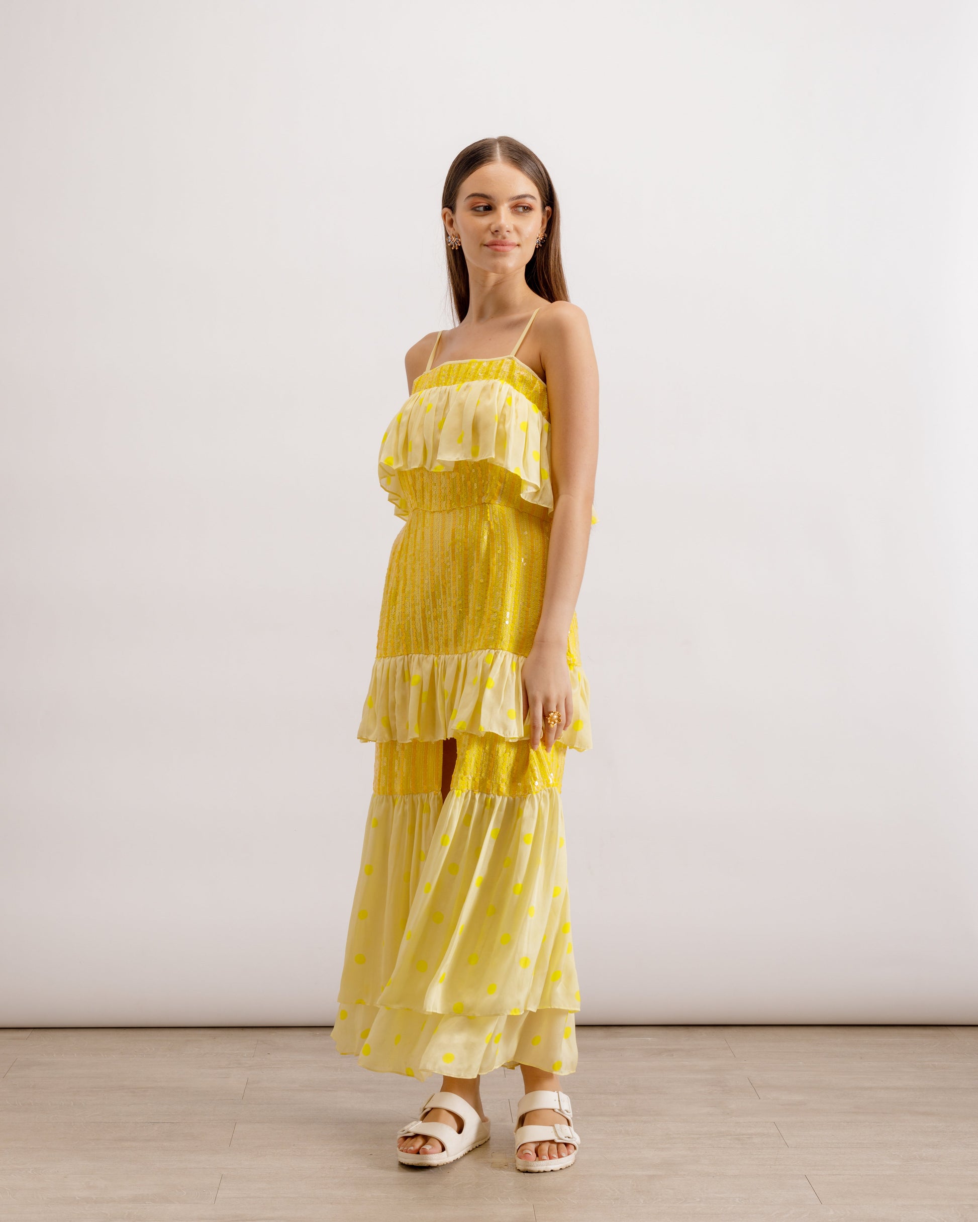 Sequin Midi Dress | Layna Lemon sequined midi dress | PAIVE