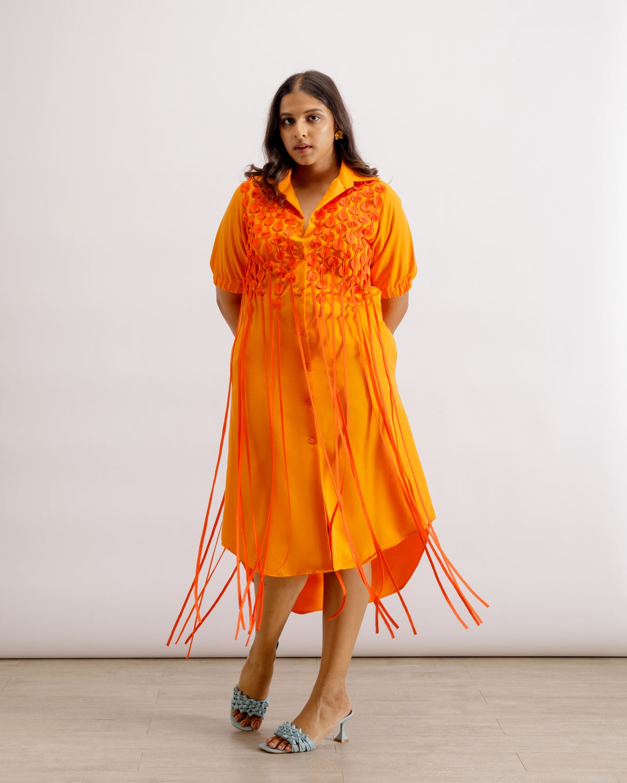 Orange Fringe Shirt Dress | Iris Fringe Shirt Dress | PAIVE