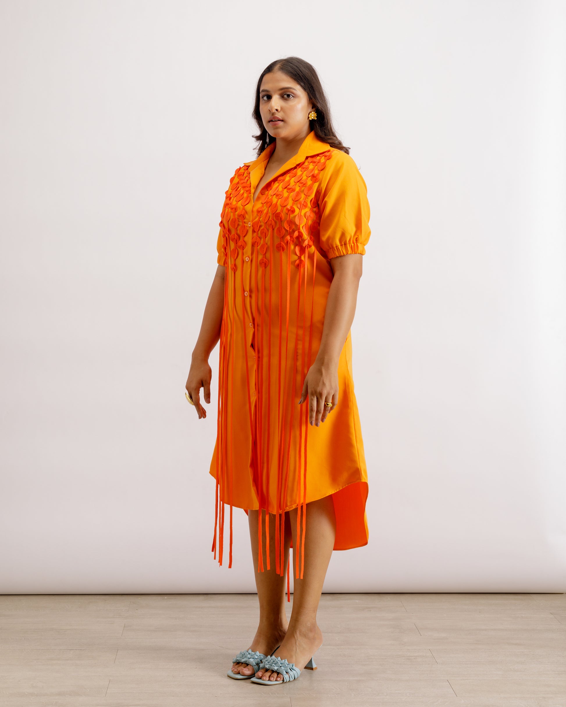 Orange Fringe Shirt Dress | Iris Fringe Shirt Dress - Orange | PAIVE