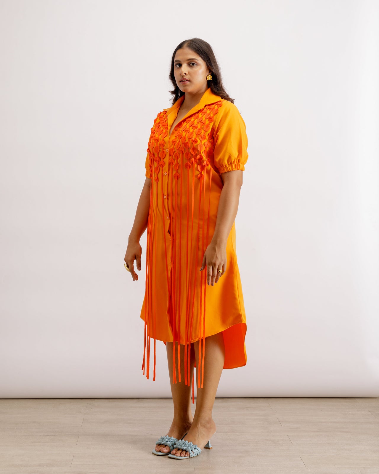 Orange Fringe Shirt Dress | Iris Fringe Shirt Dress | PAIVE