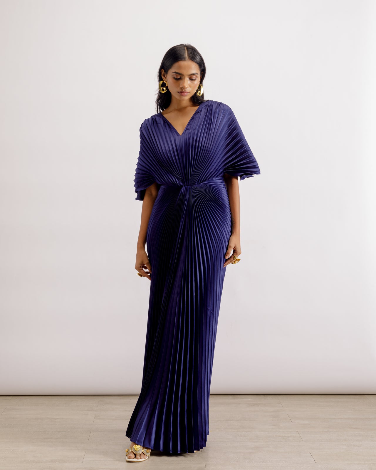 Blue Pleated Winged Gown | Blue Wing Gown | PAIVE