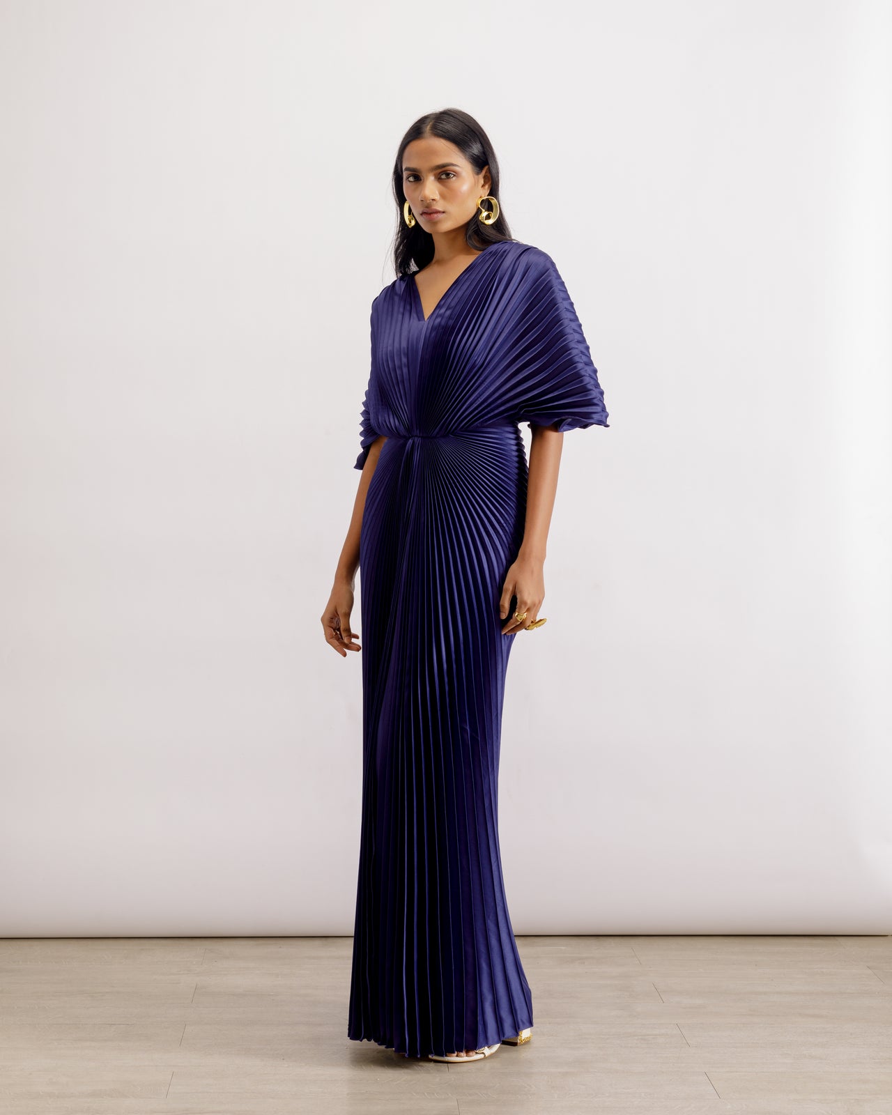 Blue Pleated Winged Gown | Blue Wing Gown | PAIVE