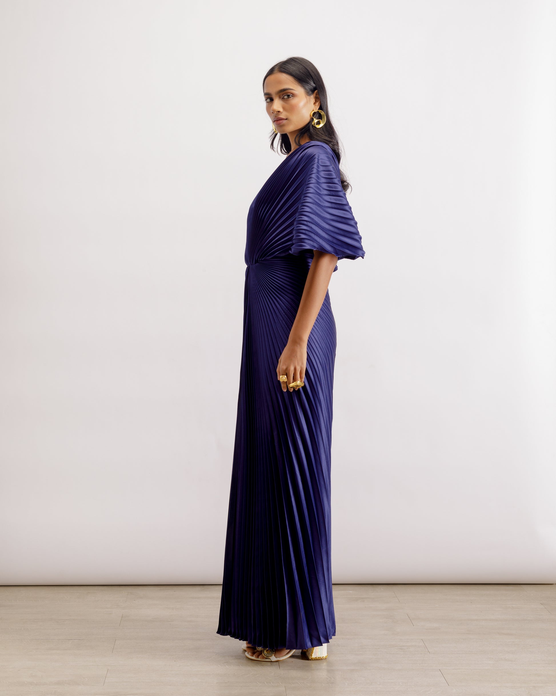 Blue Pleated Winged Gown | Blue Wing Gown | PAIVE