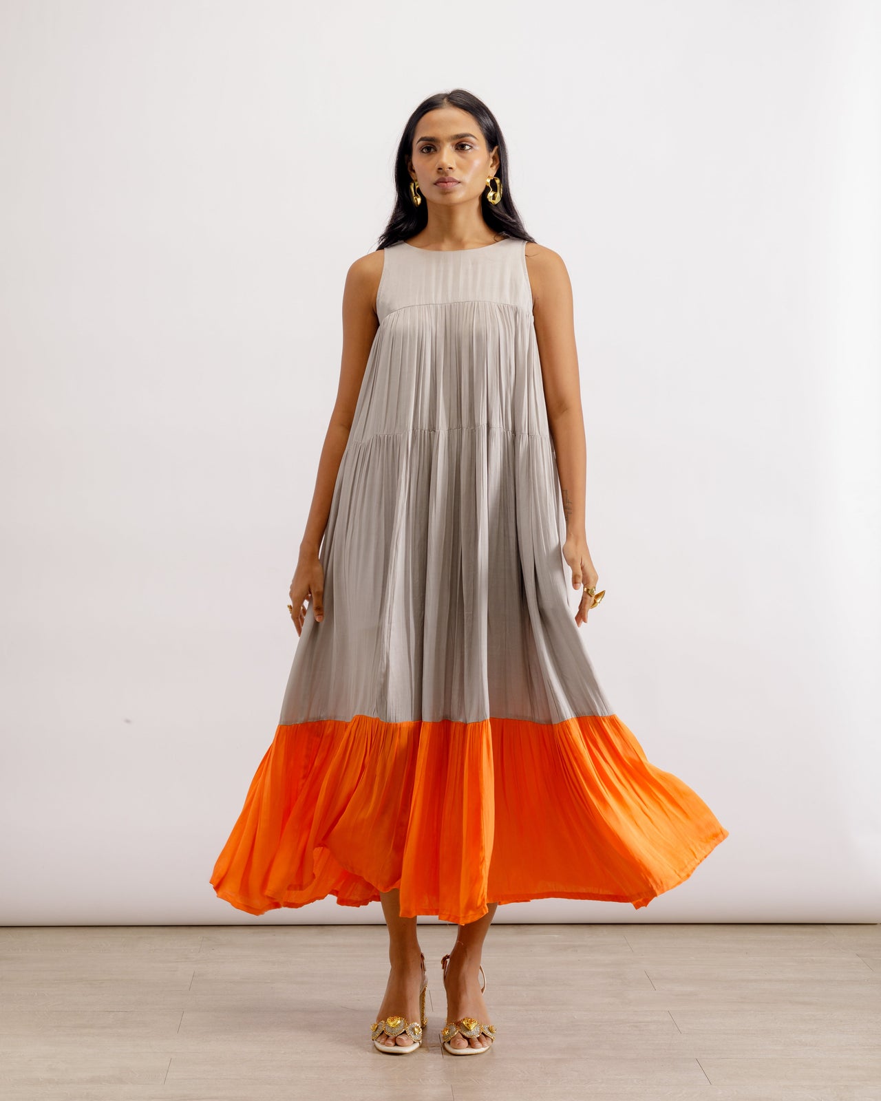 Sleeveless Halter Neck Dress | Halter Neck Dress Gray & Orange | PAIVE