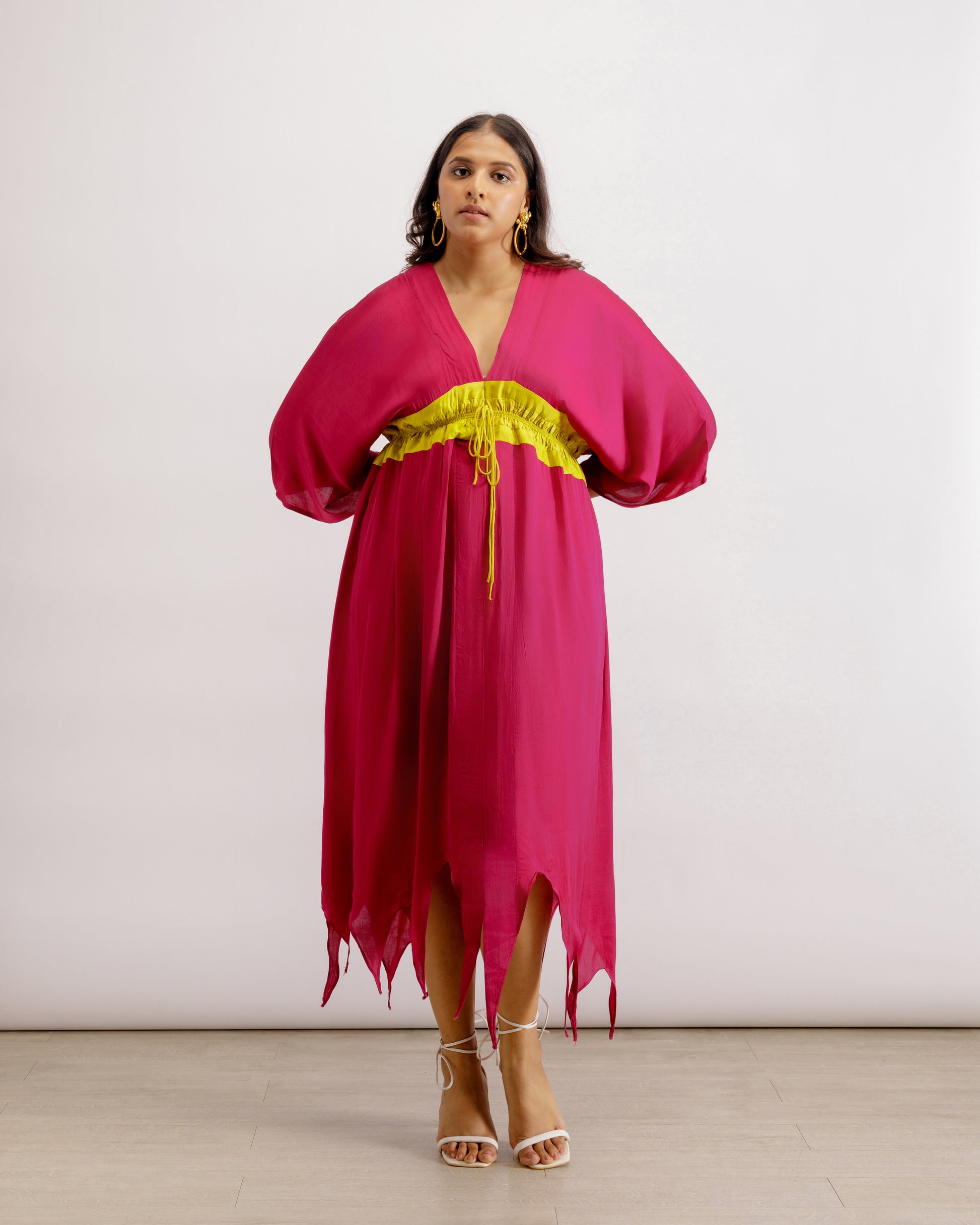 Wine Neon Asymmetrical Cape - Pink - Modal Silk - beach coverup