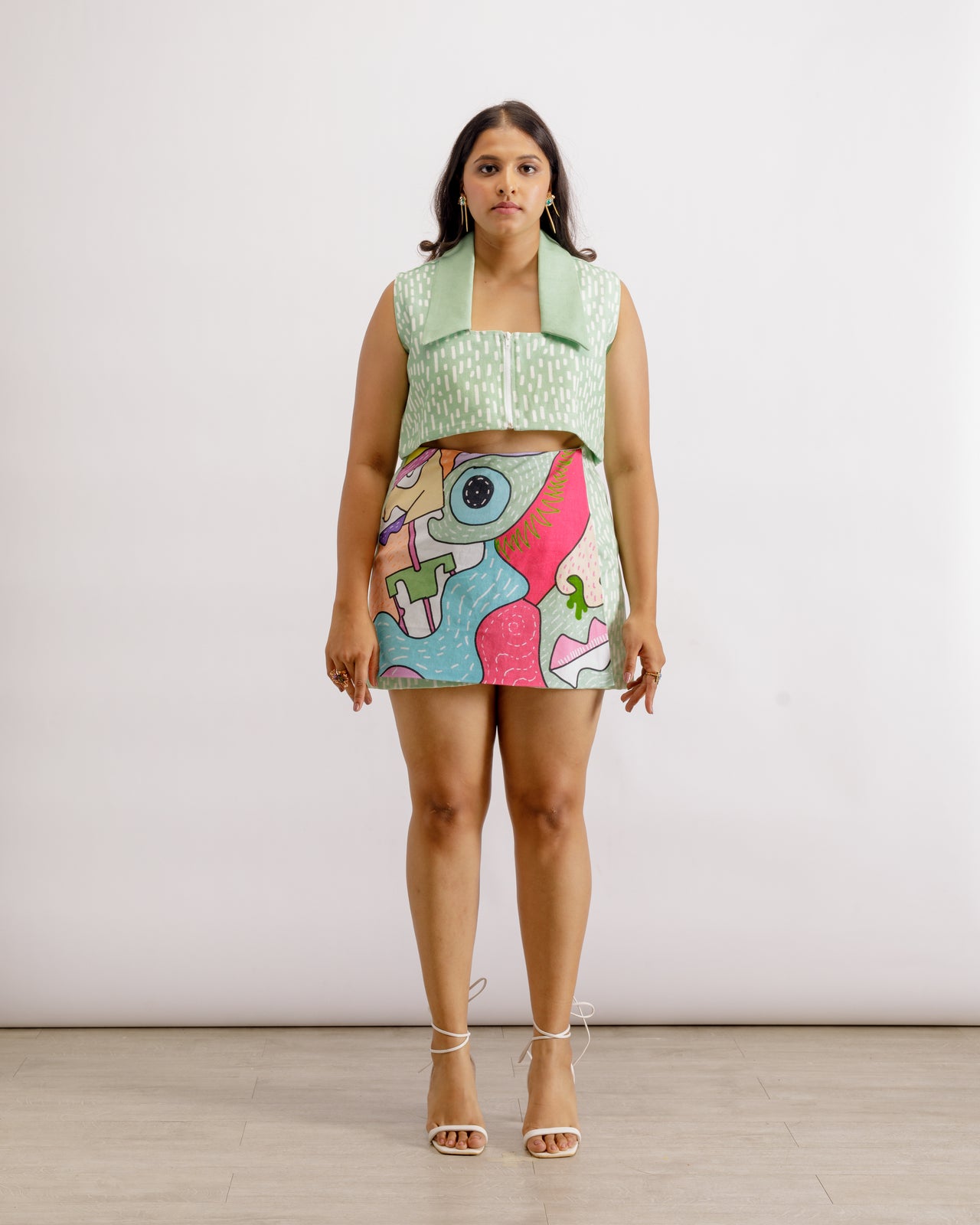 Printed Zip-Up Bustier | Digitally Printed Spicy Mint Top | PAIVE